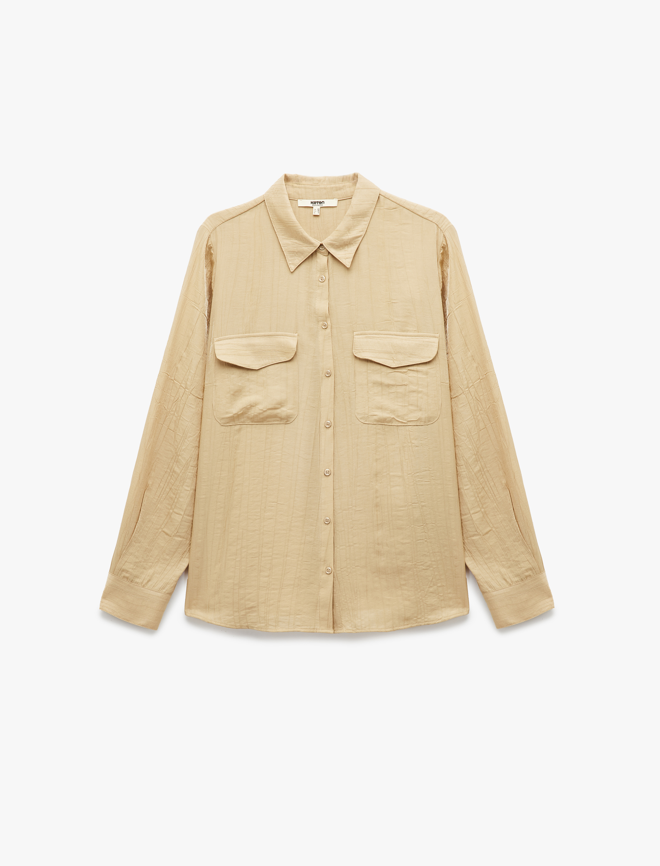   Viskon Kumaş Kapaklı Cep Detaylı Uzun Kollu Gömlek