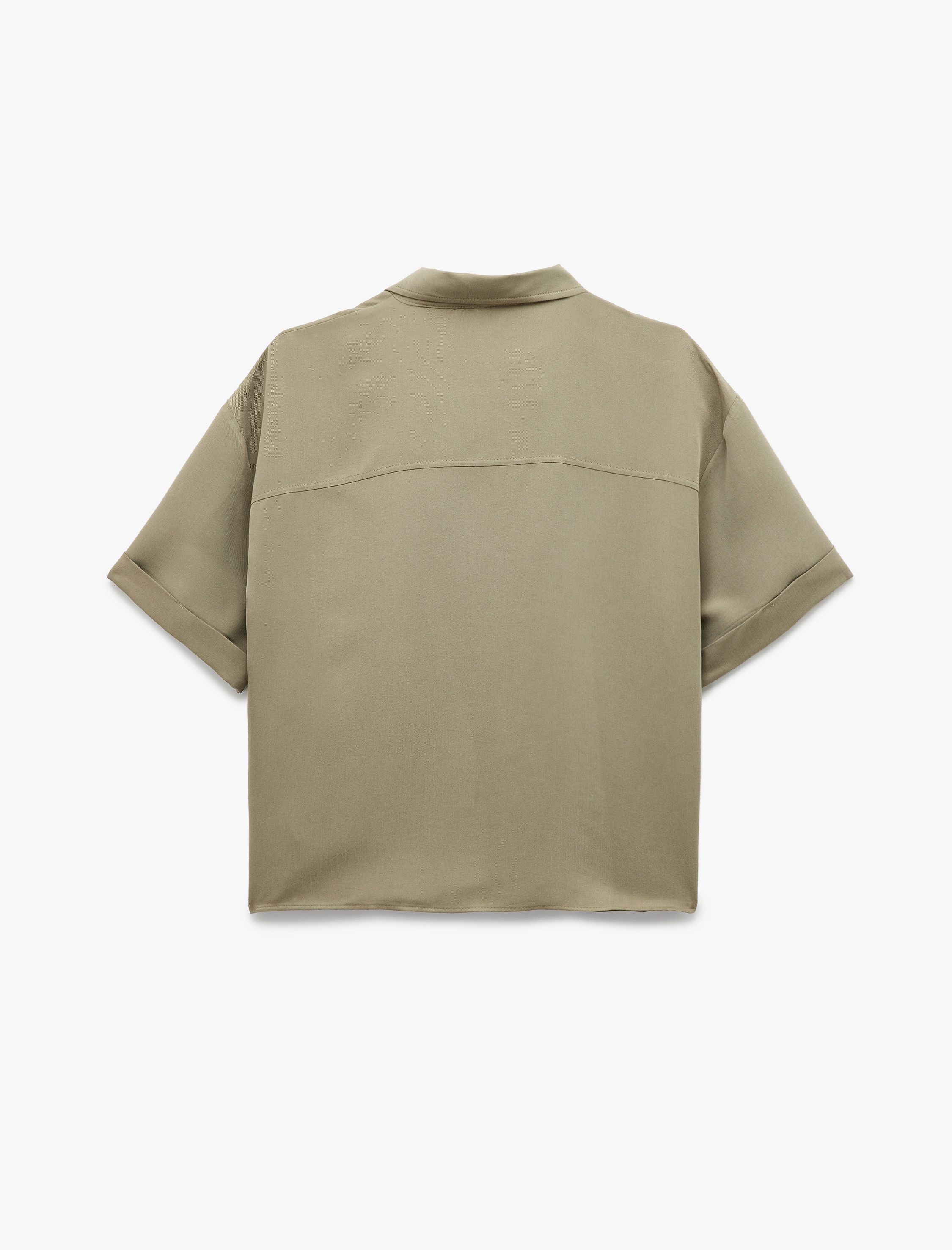   Modal Kumaş Yarım Fermuarlı Kısa Kollu Polo Yaka Oversize Bluz