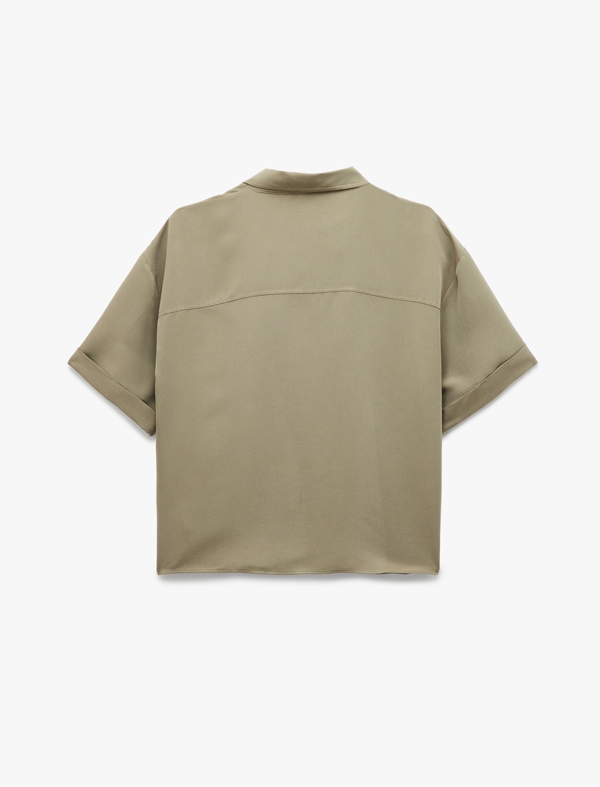   Modal Kumaş Yarım Fermuarlı Kısa Kollu Polo Yaka Oversize Bluz