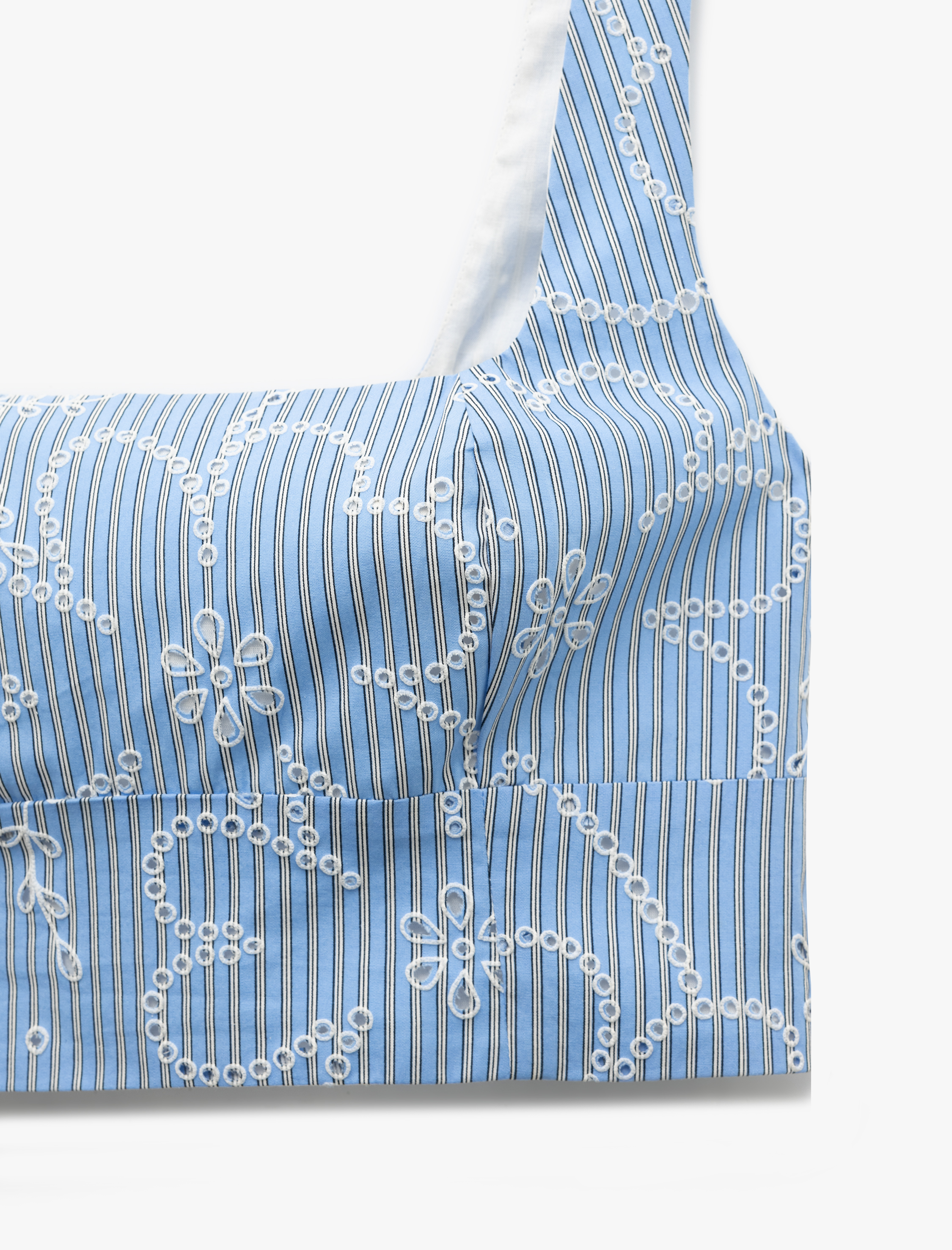   Pamuklu Brodeli Fistolu Arkası Gipe Detaylı Kalın Askılı Crop Büstiyer