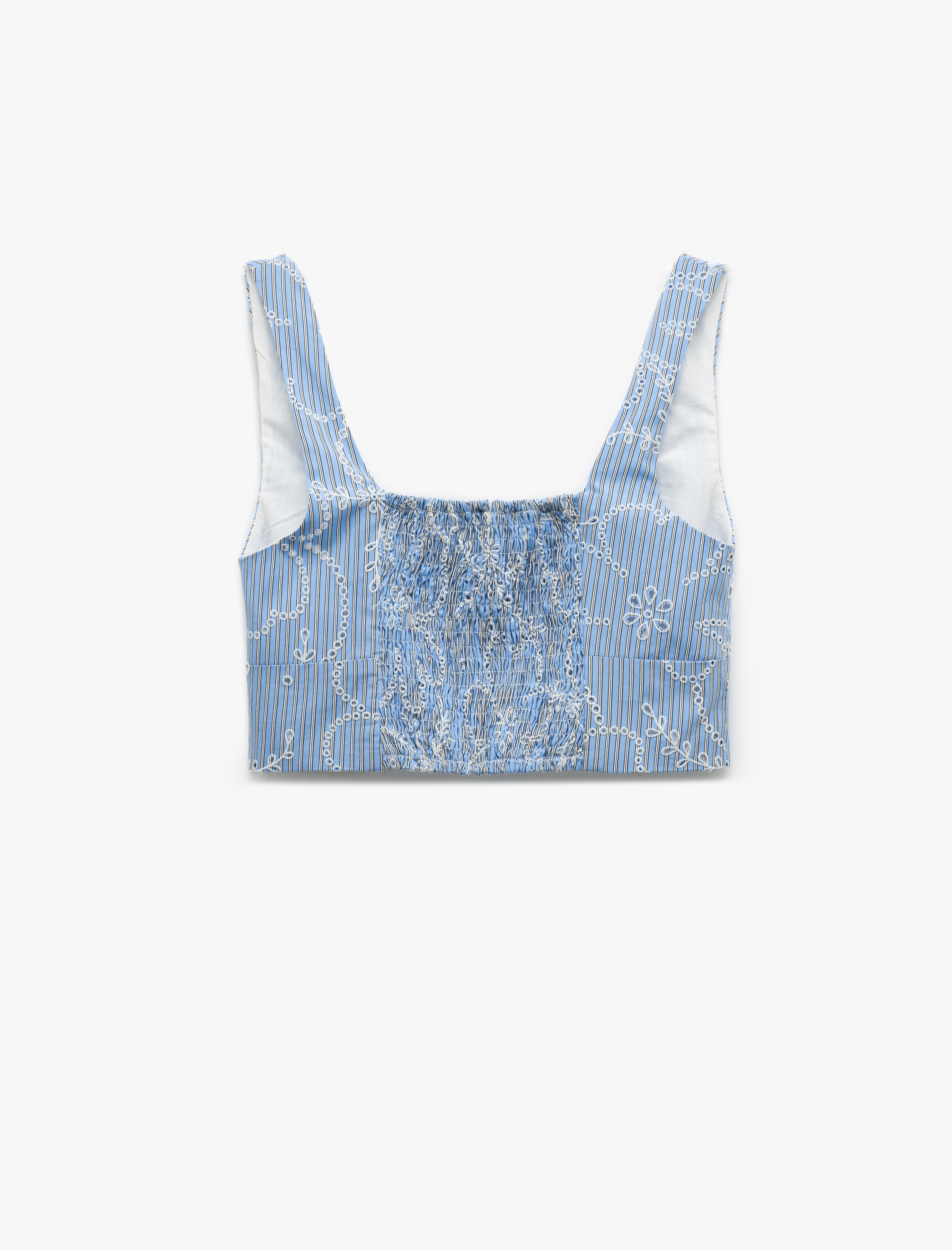   Pamuklu Brodeli Fistolu Arkası Gipe Detaylı Kalın Askılı Crop Büstiyer