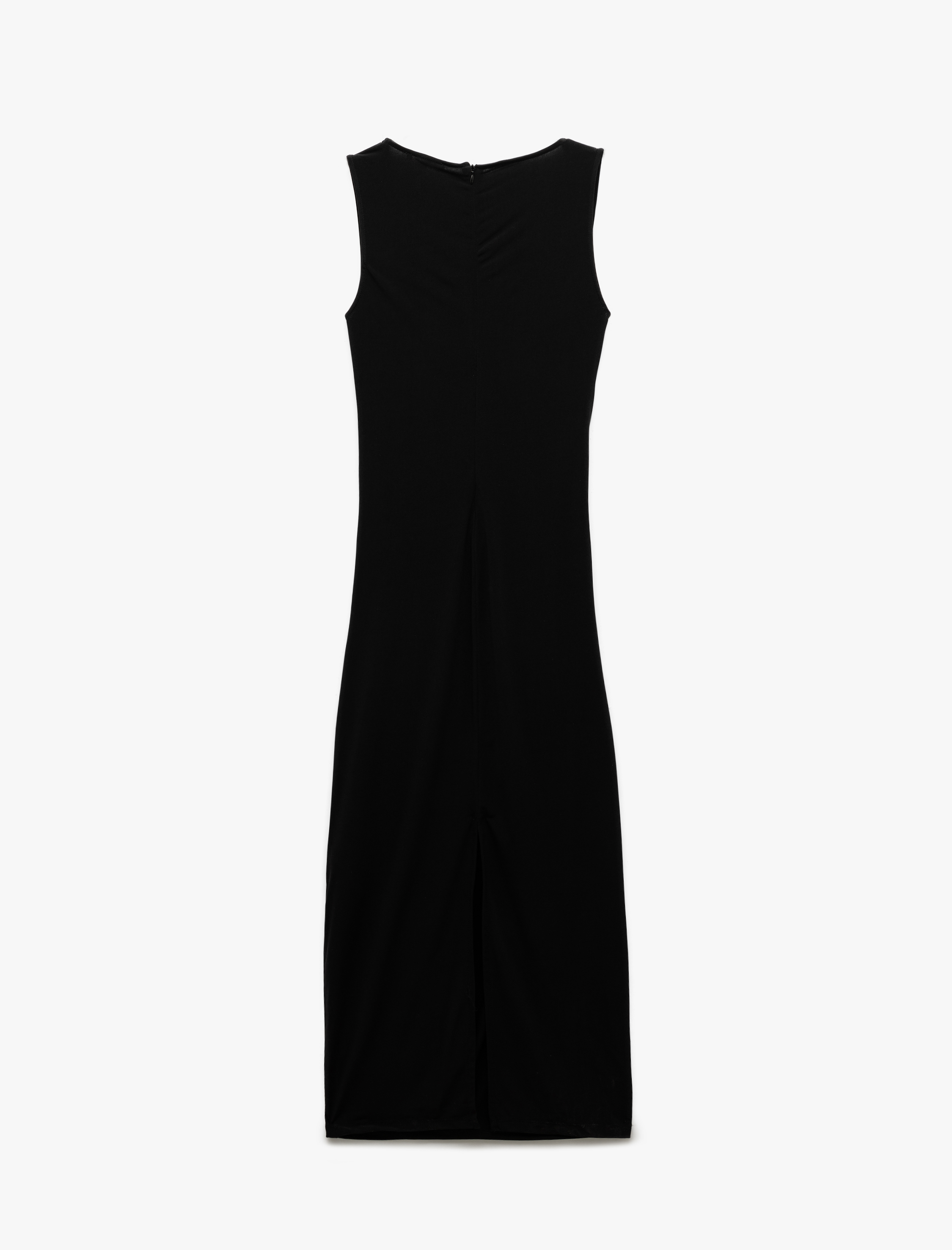   Sandy Kumaş Drape Detaylı Kolsuz Kare Yaka Midi Kalem Elbise