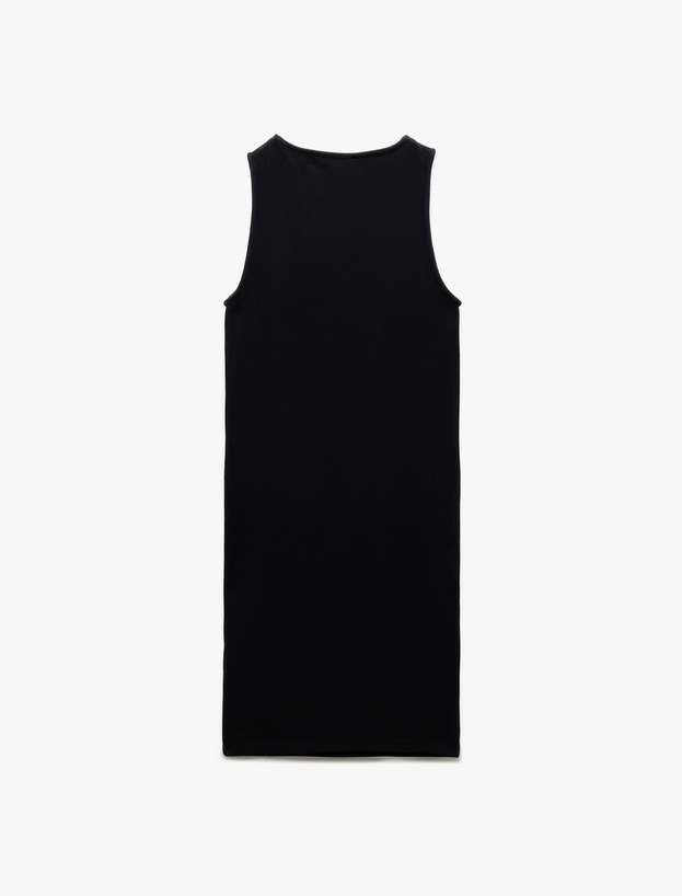 Kaşkorse Yuvarlak Yaka Kolsuz Mini Kalem Bodycon Kalem Elbise_3