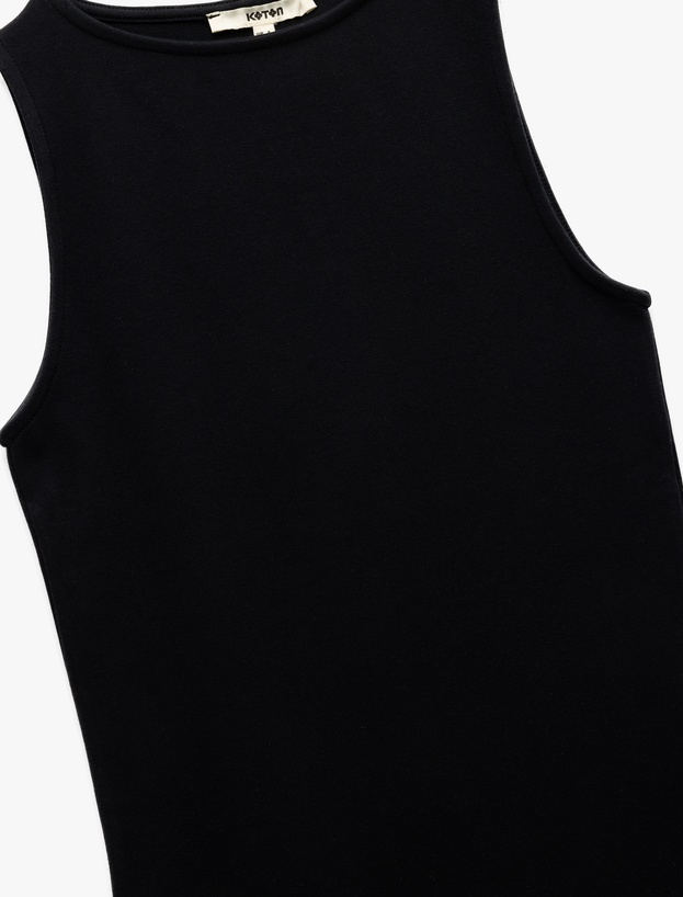 Kaşkorse Yuvarlak Yaka Kolsuz Mini Kalem Bodycon Kalem Elbise_4