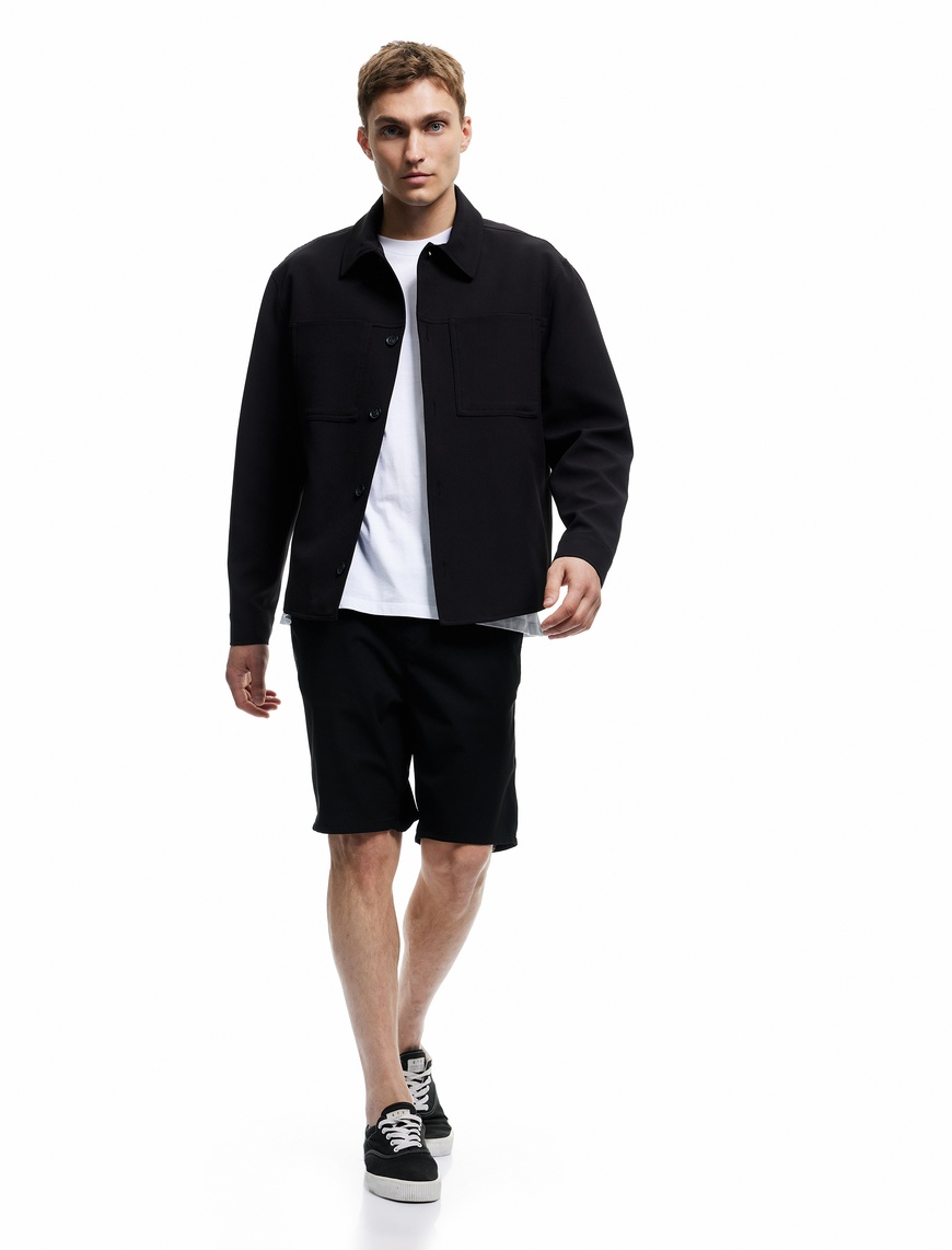   Viskon Karışımlı Cep Detaylı Bermuda Slim Fit Beli Bağcıklı Şort