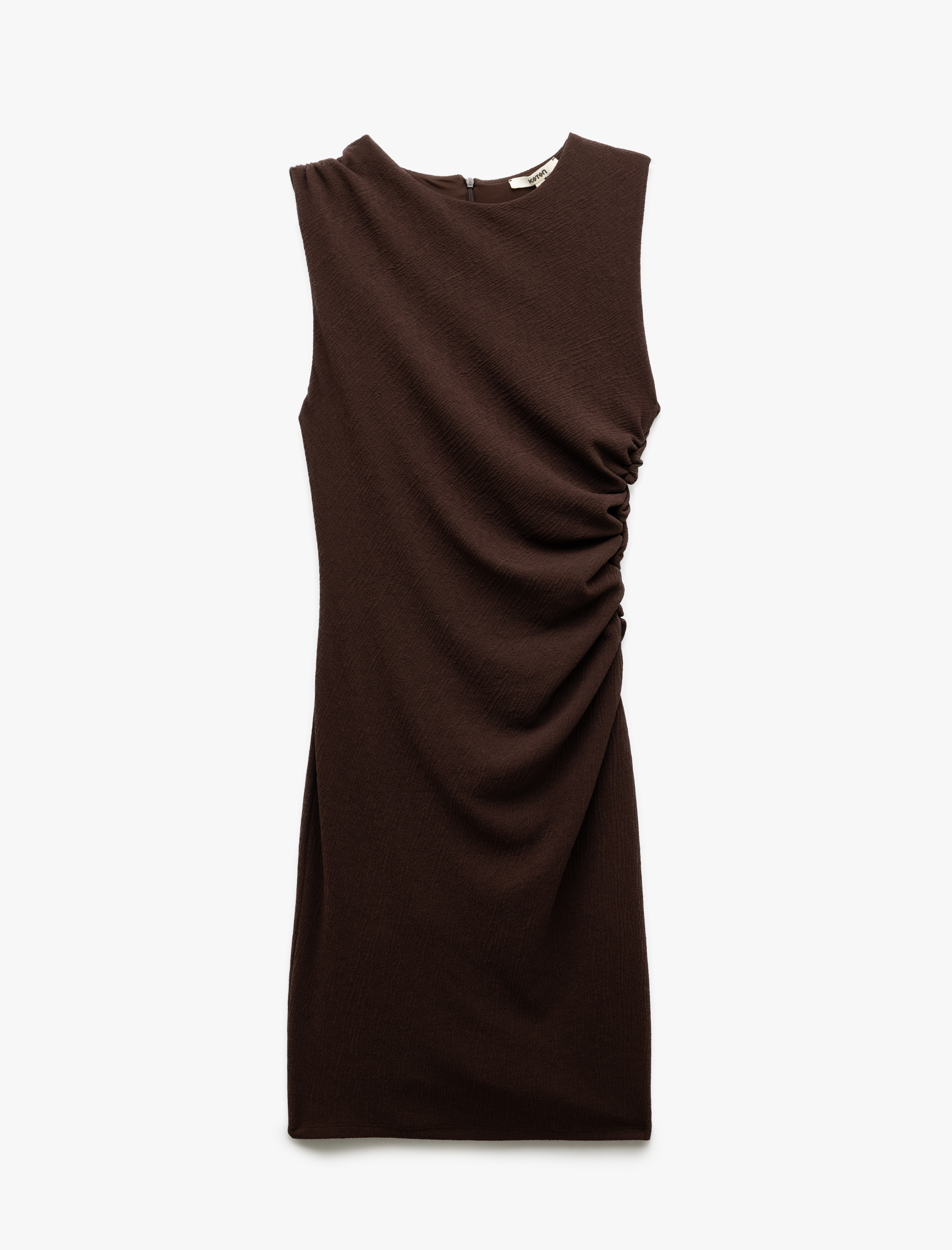   Krep Kumaş Kolsuz Bisiklet Yaka Drapeli Diz Üstü Kalem Elbise