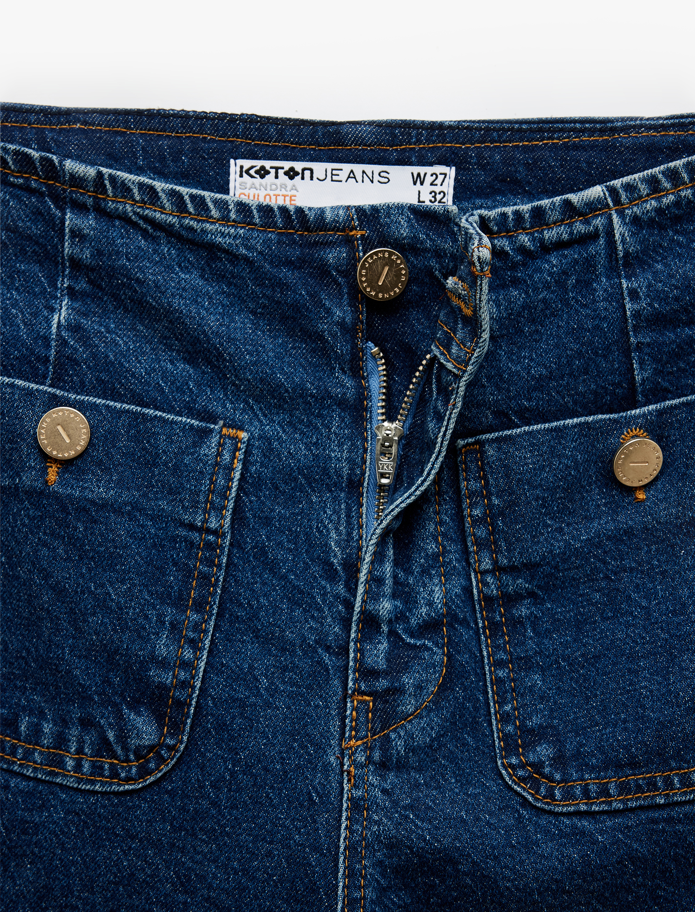   Yüksek Bel Rahat Kalıp Cepli Kısa Denim Pantolon  -  Culotte Jeans