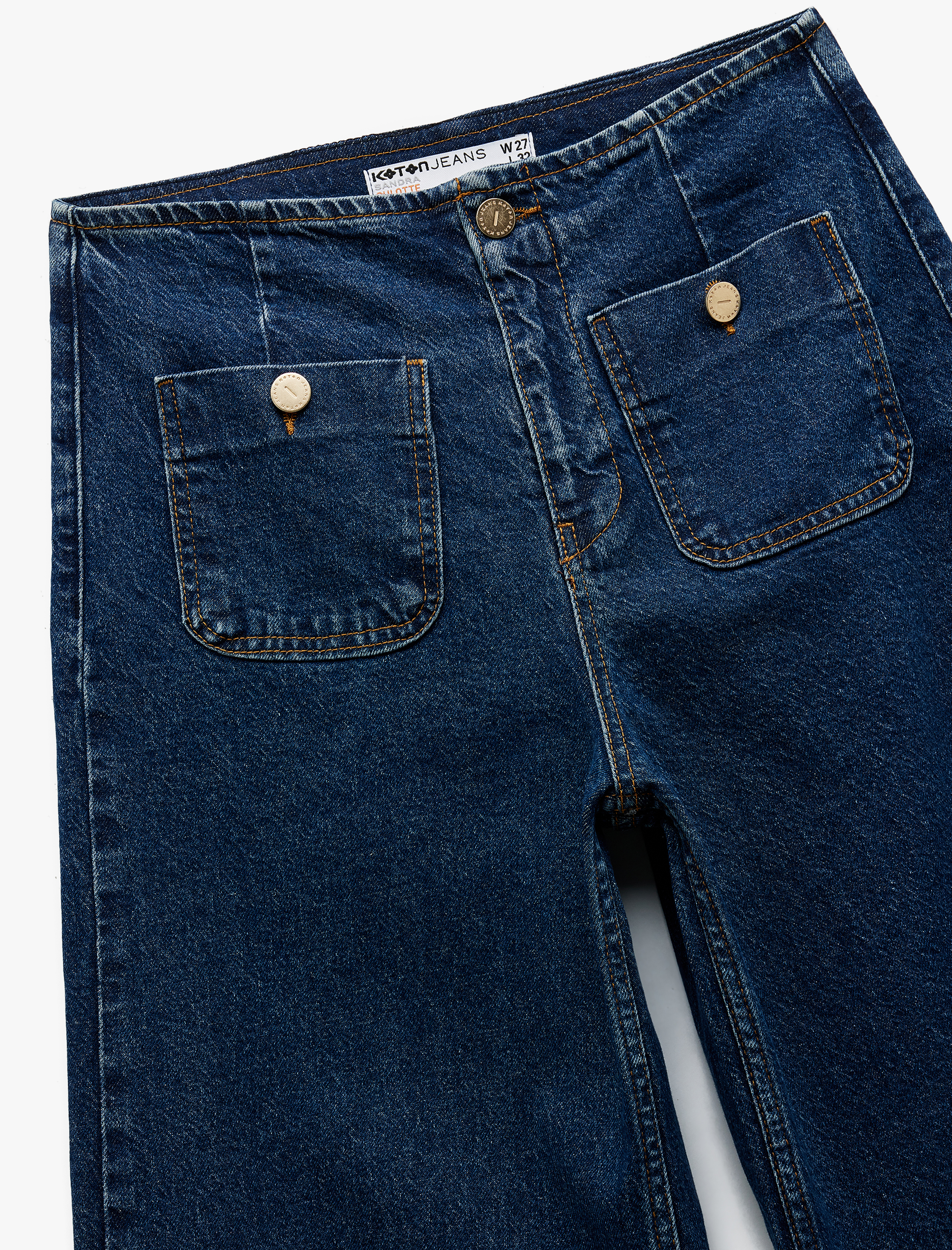   Yüksek Bel Rahat Kalıp Cepli Kısa Denim Pantolon  -  Culotte Jeans