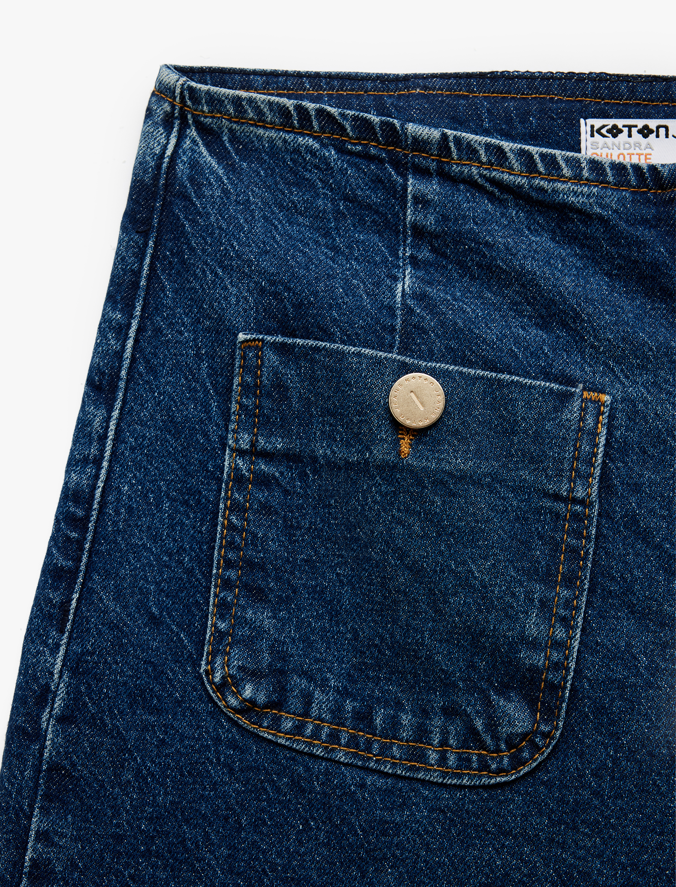   Yüksek Bel Rahat Kalıp Cepli Kısa Denim Pantolon  -  Culotte Jeans