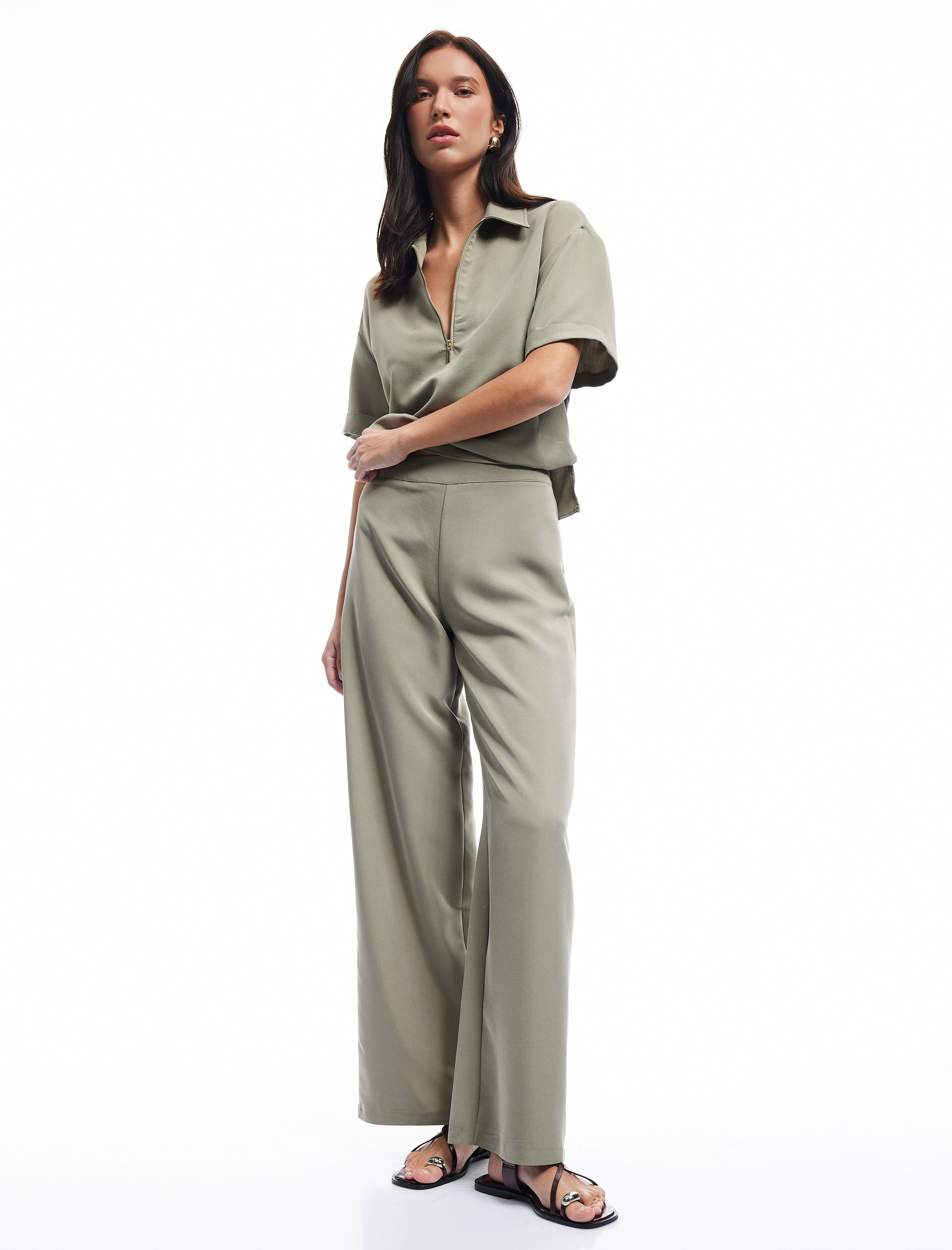   Modal Cupro Kumaş Yüksek Bel Geniş Paça Pantolon