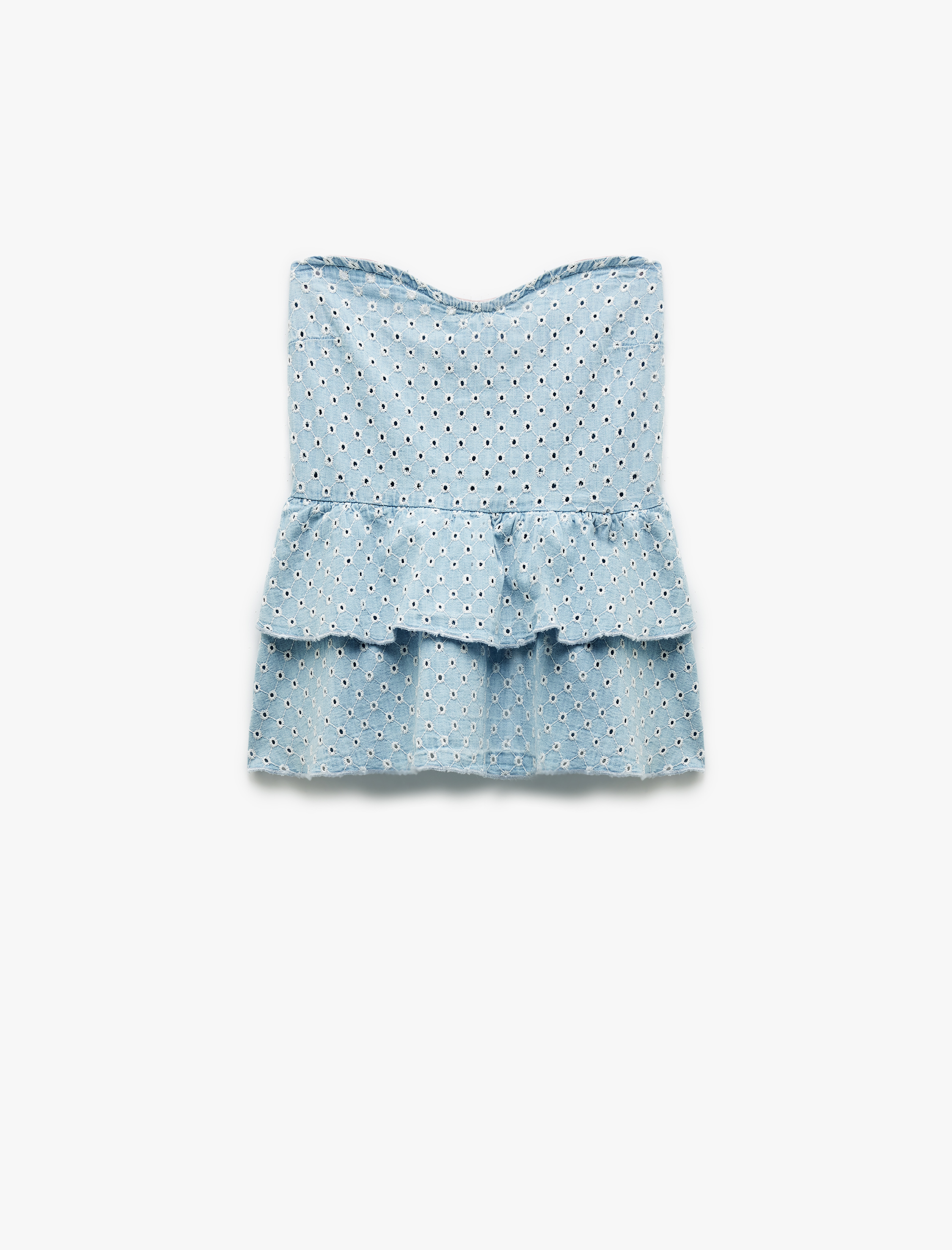   Pamuklu Kalp Yaka Volan Detaylı Kolsuz Denim Atlet