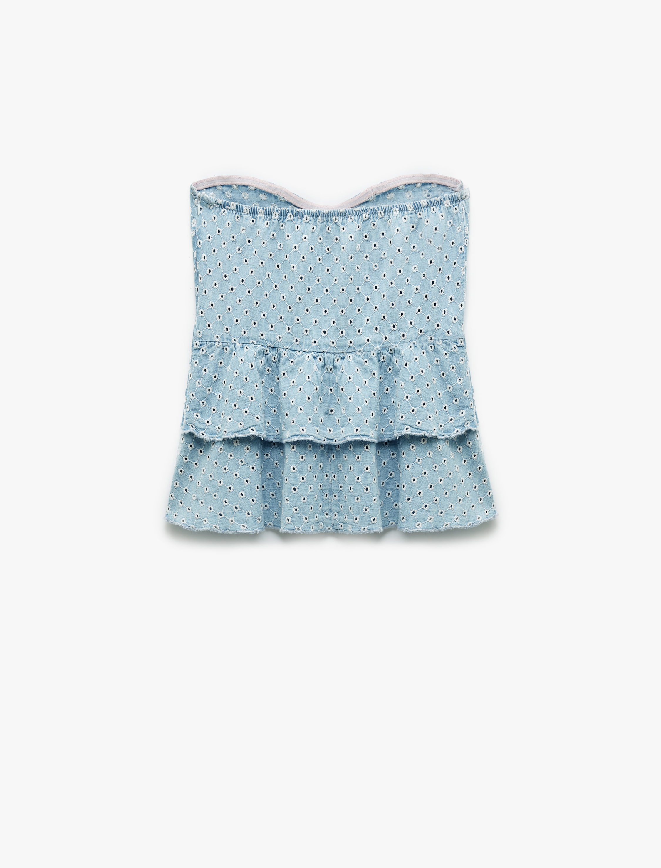   Pamuklu Kalp Yaka Volan Detaylı Kolsuz Denim Atlet