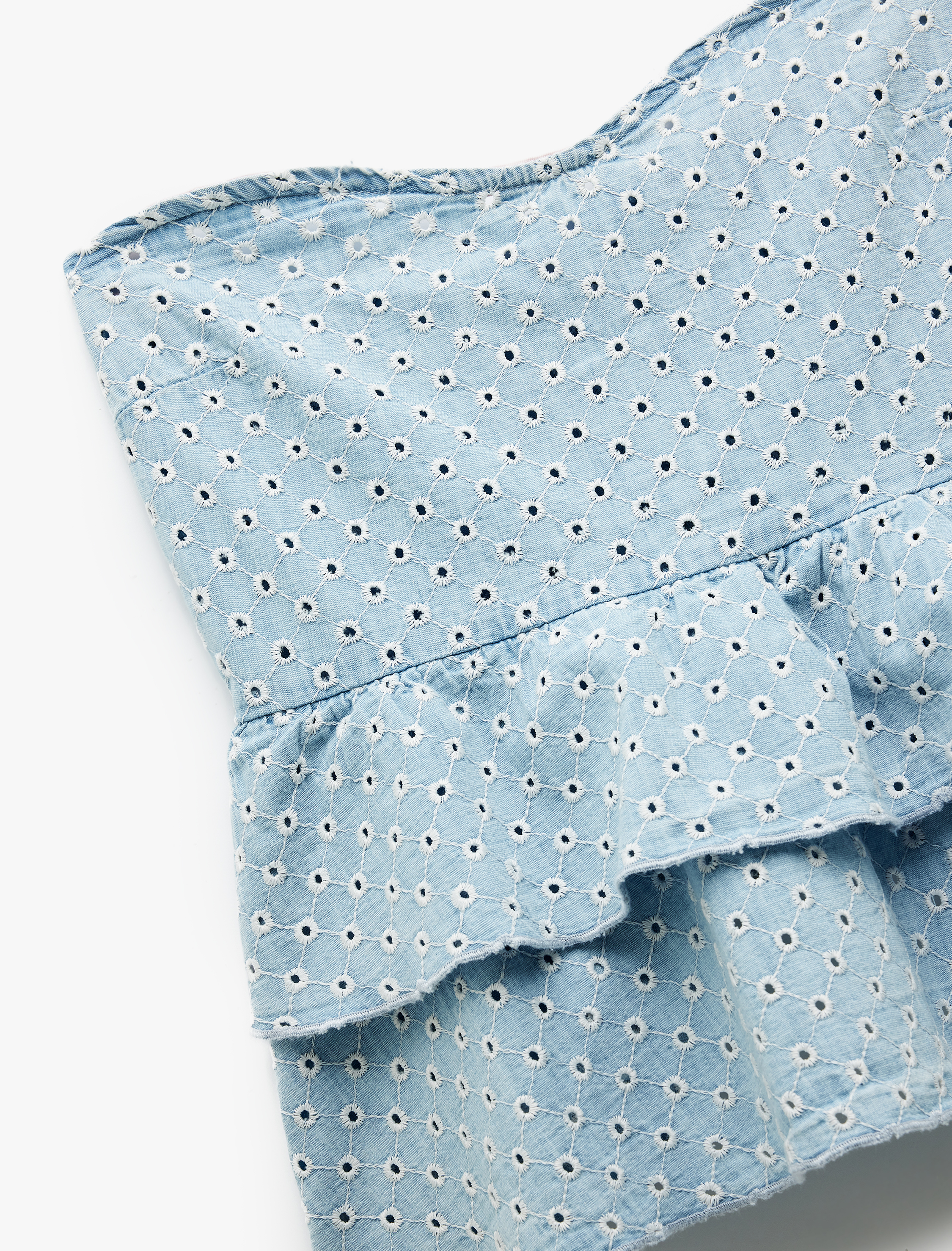   Pamuklu Kalp Yaka Volan Detaylı Kolsuz Denim Atlet