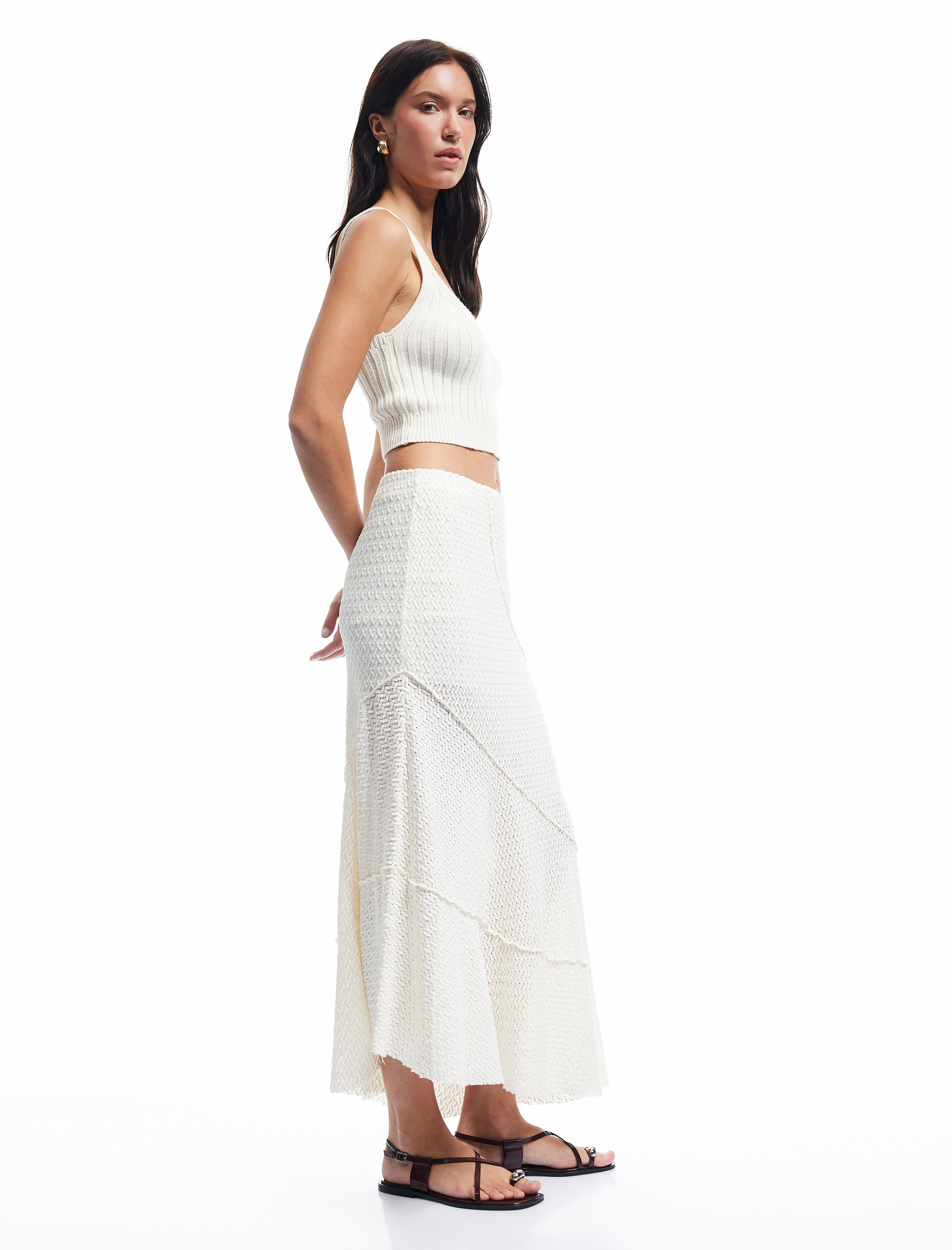   Standart Bel Dokulu Asimetrik Kesim Midi Etek