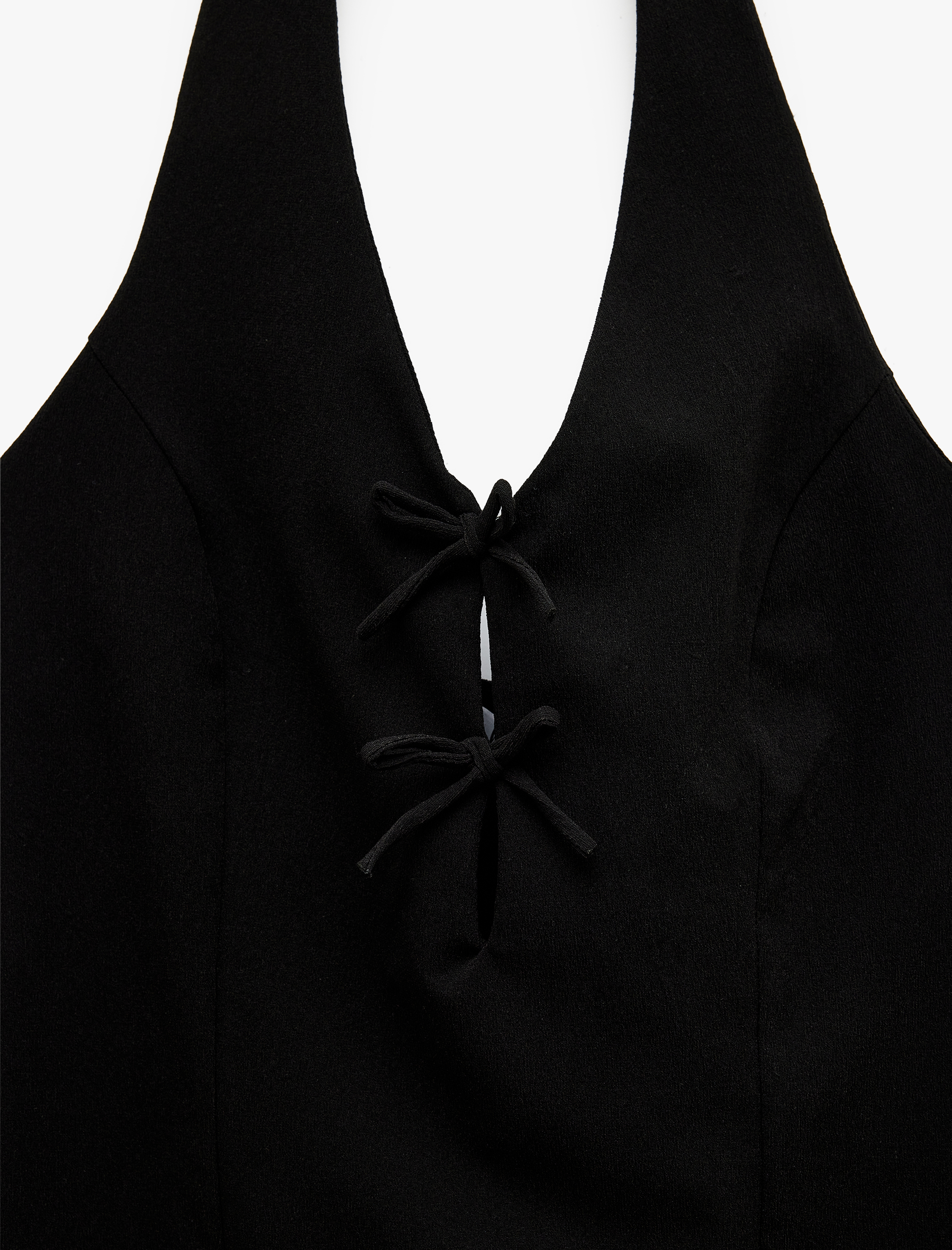   Fiyonk Detaylı Kolsuz V Yaka Mini Elbise