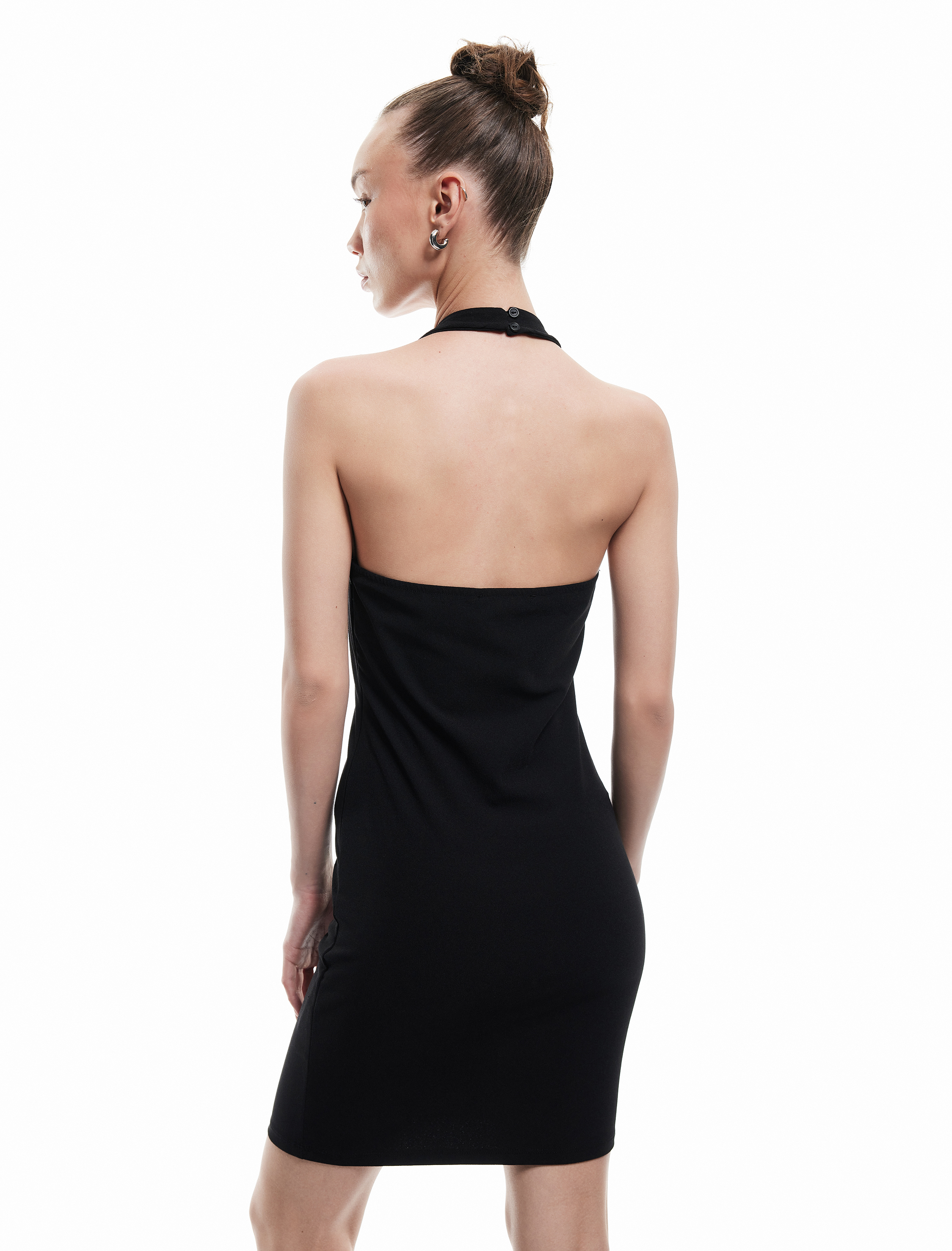   Fiyonk Detaylı Kolsuz V Yaka Mini Elbise