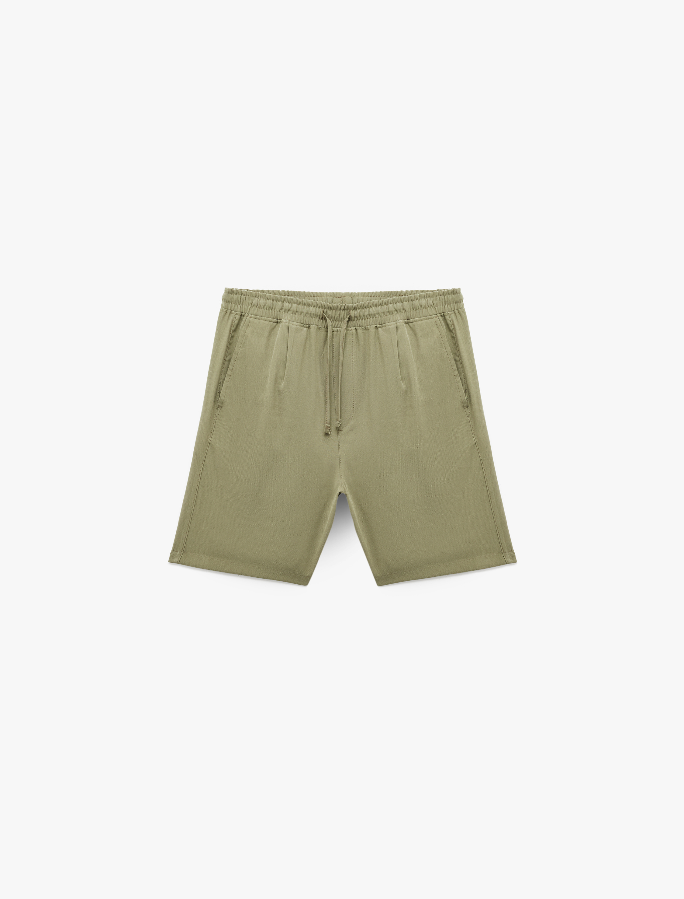   Viskon Cep Detaylı Rayon Beli Bağcıklı Bermuda Chino Şort