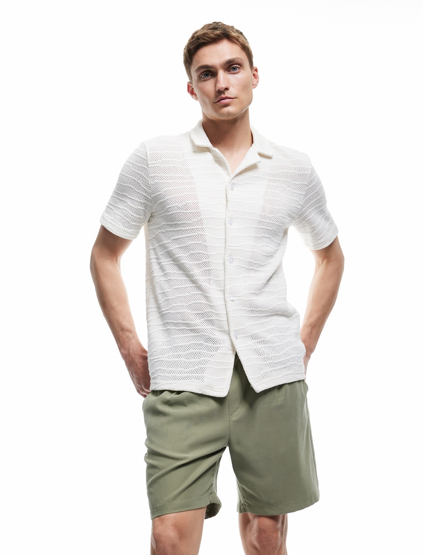   Viskon Cep Detaylı Rayon Beli Bağcıklı Bermuda Chino Şort