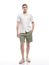 Viskon Cep Detaylı Rayon Beli Bağcıklı Bermuda Chino Şort