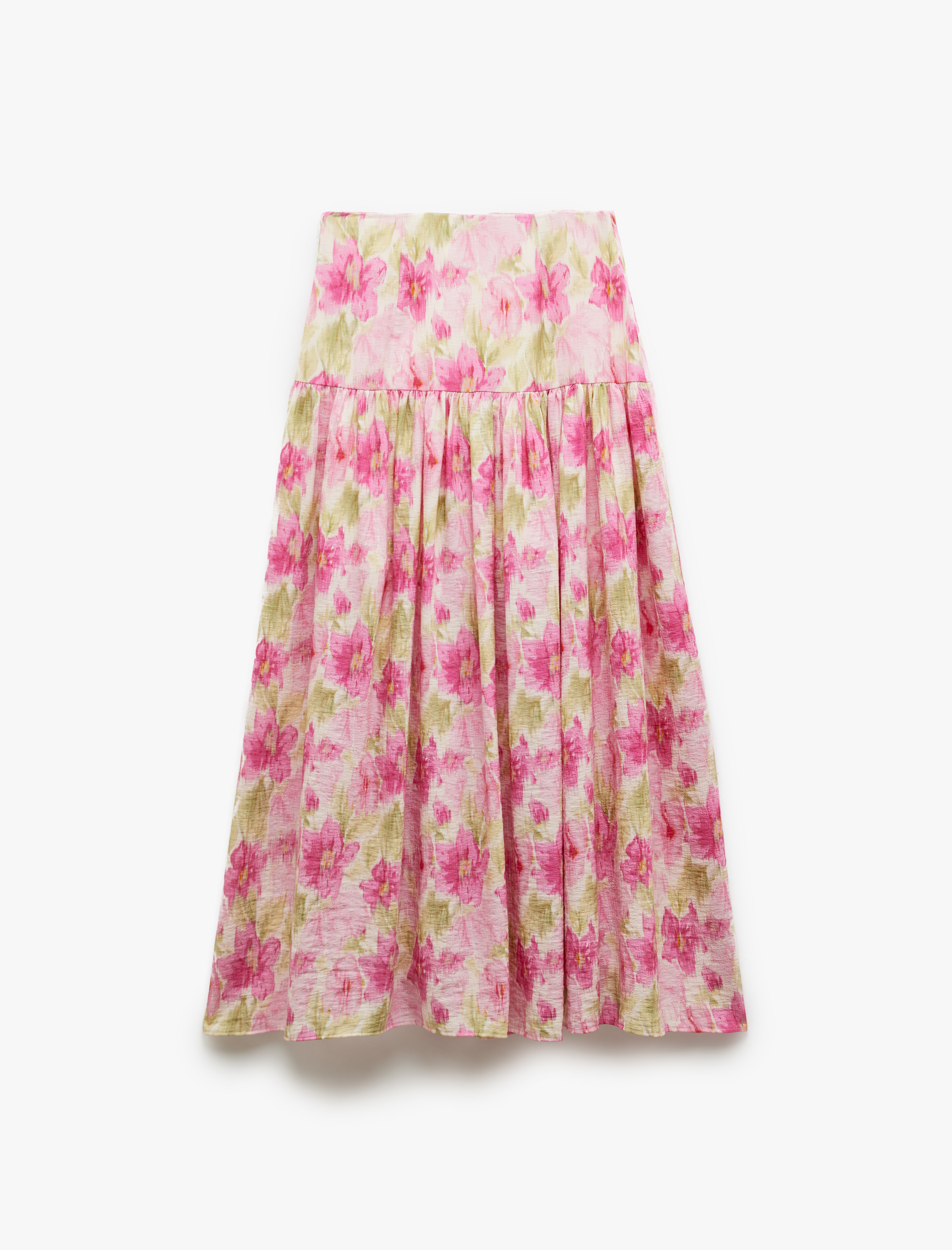   Astarlı Bol Kalıp Viskon Kumaş Uzun Çiçekli Etek