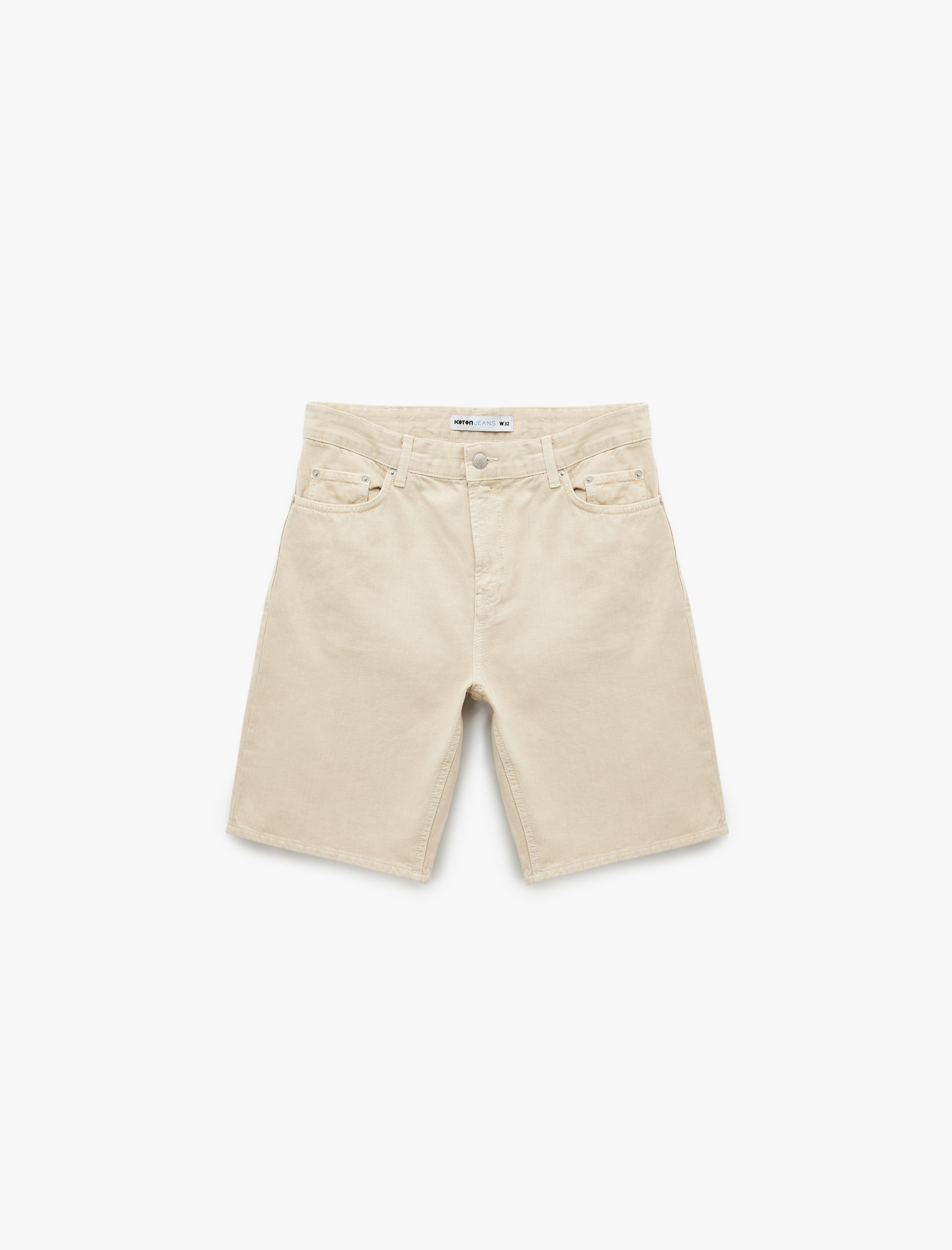   Normal Bel Pamuklu Cep Detaylı Bermuda Loose Fit Jean Şort