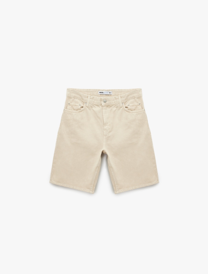   Normal Bel Pamuklu Cep Detaylı Bermuda Loose Fit Jean Şort
