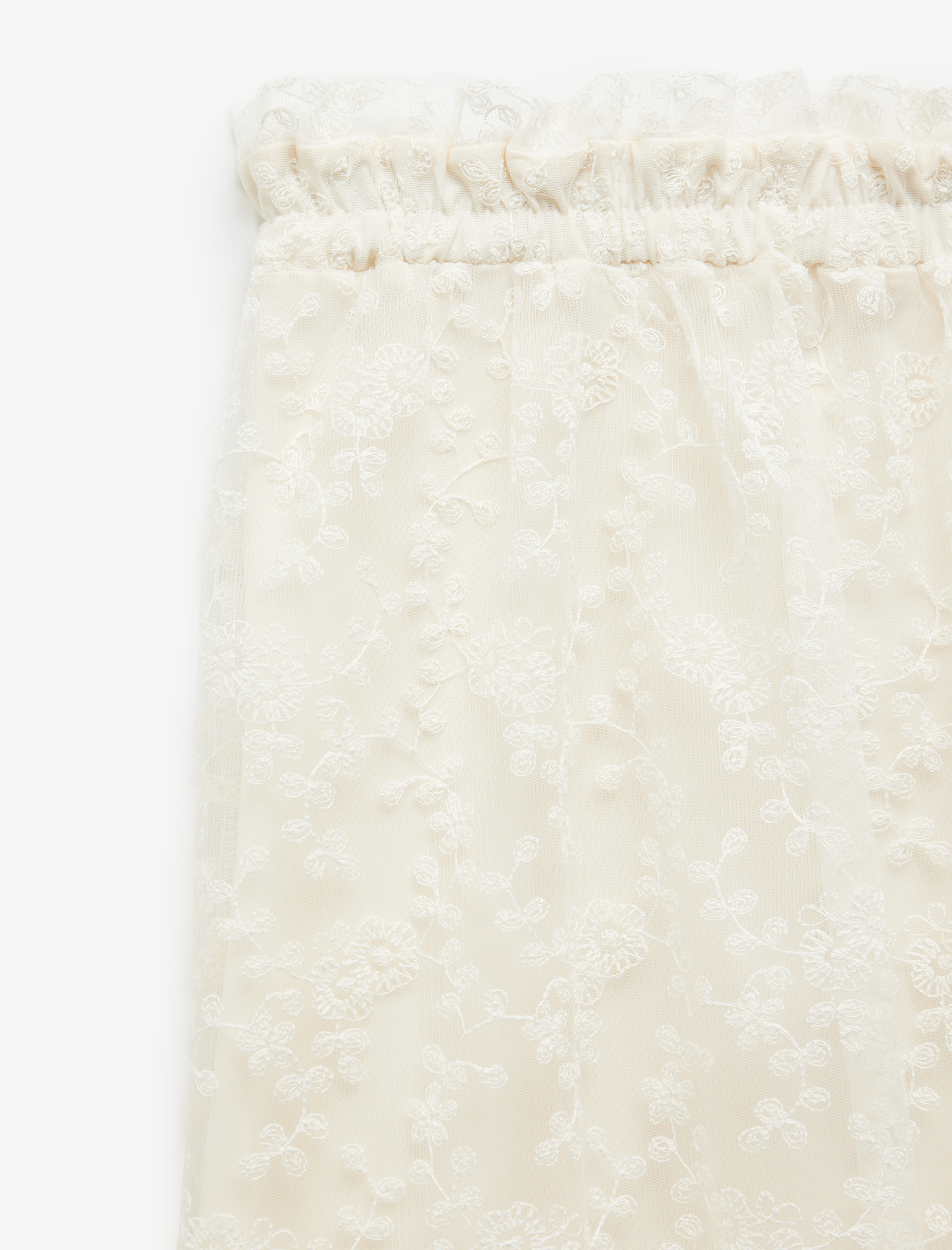   Regular Fit Astarlı Brodeli Fistolu Çiçekli Midi Dantel Etek