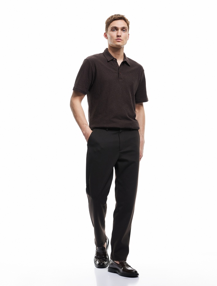  Viskon Karışımlı Pike Kumaş Katlamalı Paça Slim Fit Chino Pantolon