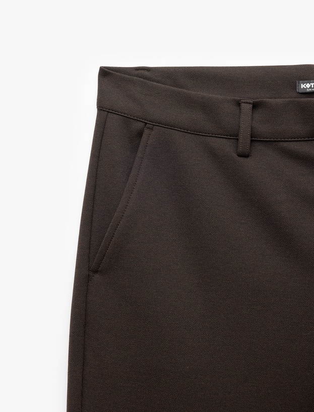 Viskon Karışımlı Pike Kumaş Katlamalı Paça Slim Fit Chino Pantolon_5