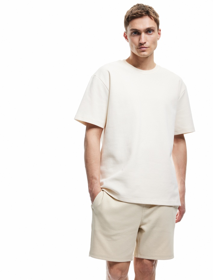  Cep Detaylı Pike Kumaş Beli Lastikli Bermuda Şort