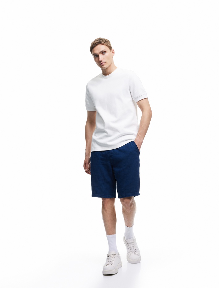  Beli Bağcıklı Pamuklu Cep Detaylı Bermuda Oversize Jean Şort