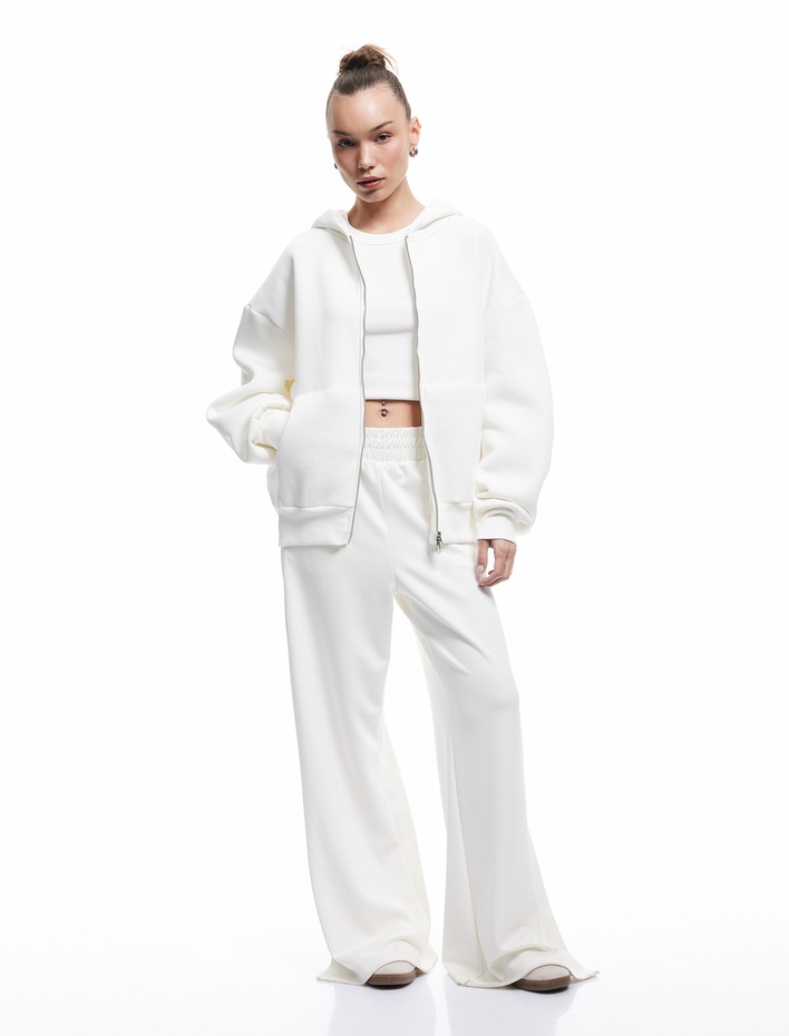  Şardonlu Kapşonlu Uzun Kollu Fermuarlı Sweatshirt