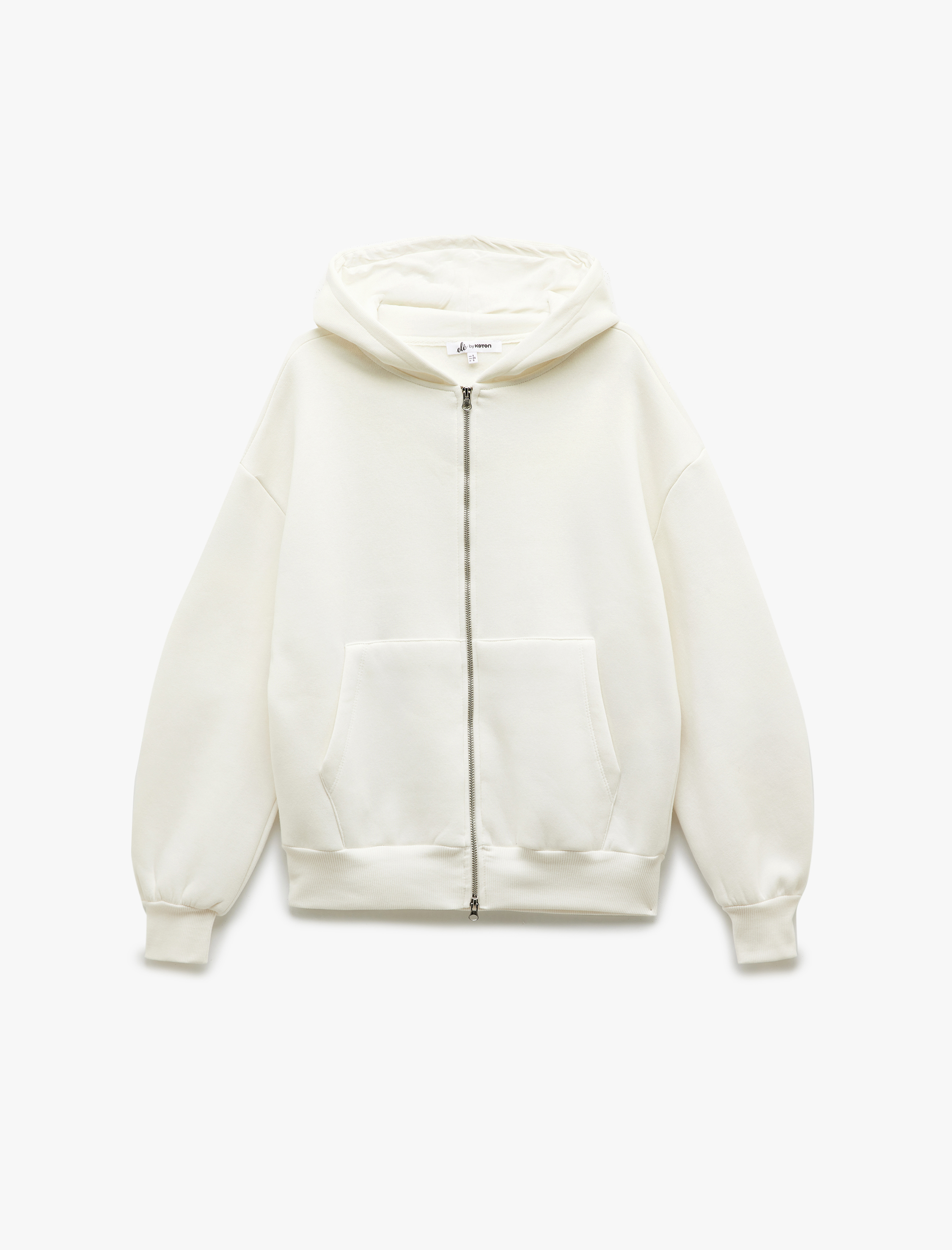   Şardonlu Kapşonlu Uzun Kollu Fermuarlı Sweatshirt