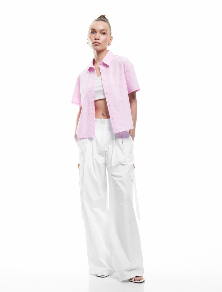  Kısa Kollu Klasik Yaka Düğmeli Pamuklu Gömlek