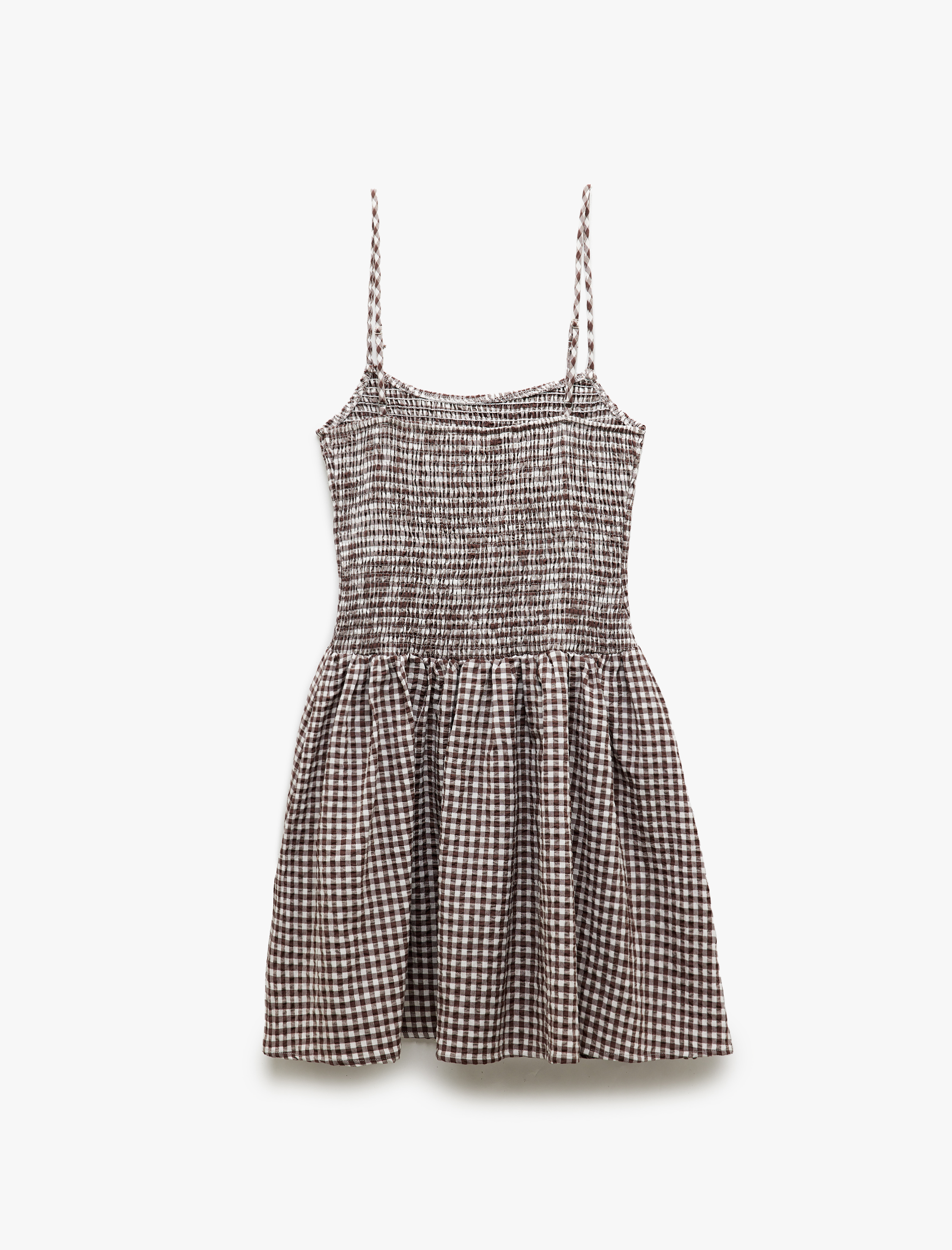   Gipeli U Yaka Pötikareli Askılı Mini Elbise