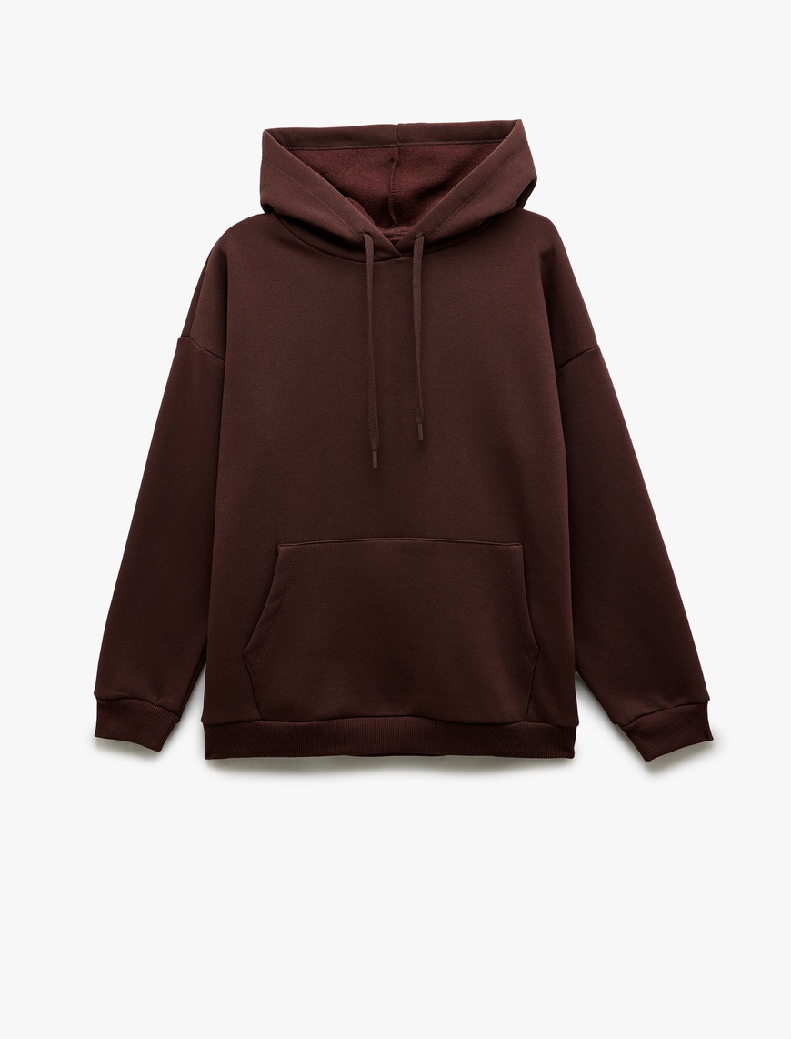   Üç İplik Şardonlu Kanguru Cepli Basic Kapüşonlu Sweatshirt