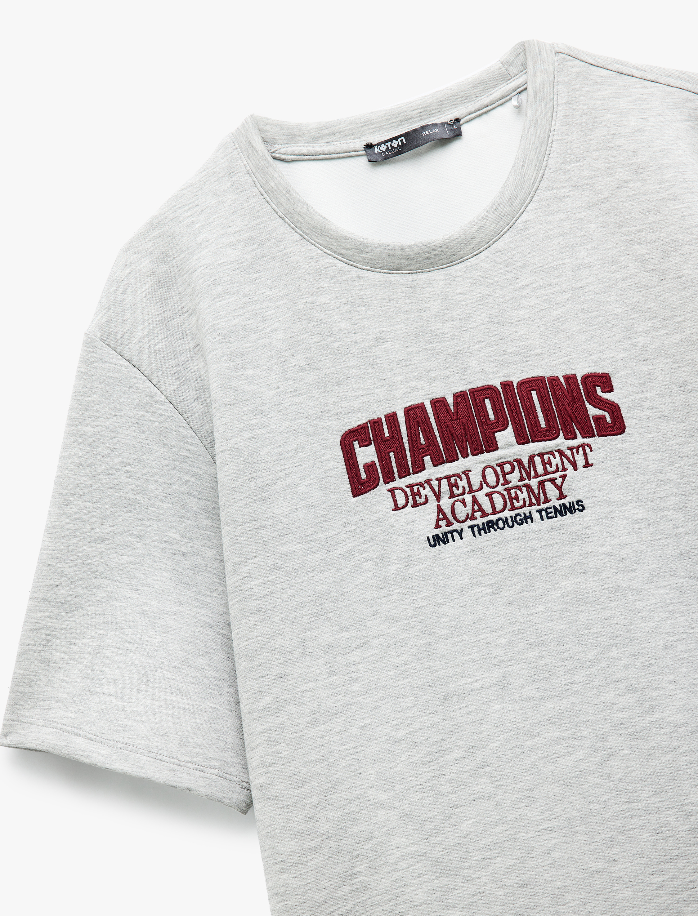   Viskon Karışımlı Bisiklet Yaka İşlemeli Kısa Kollu Oversize Tişört