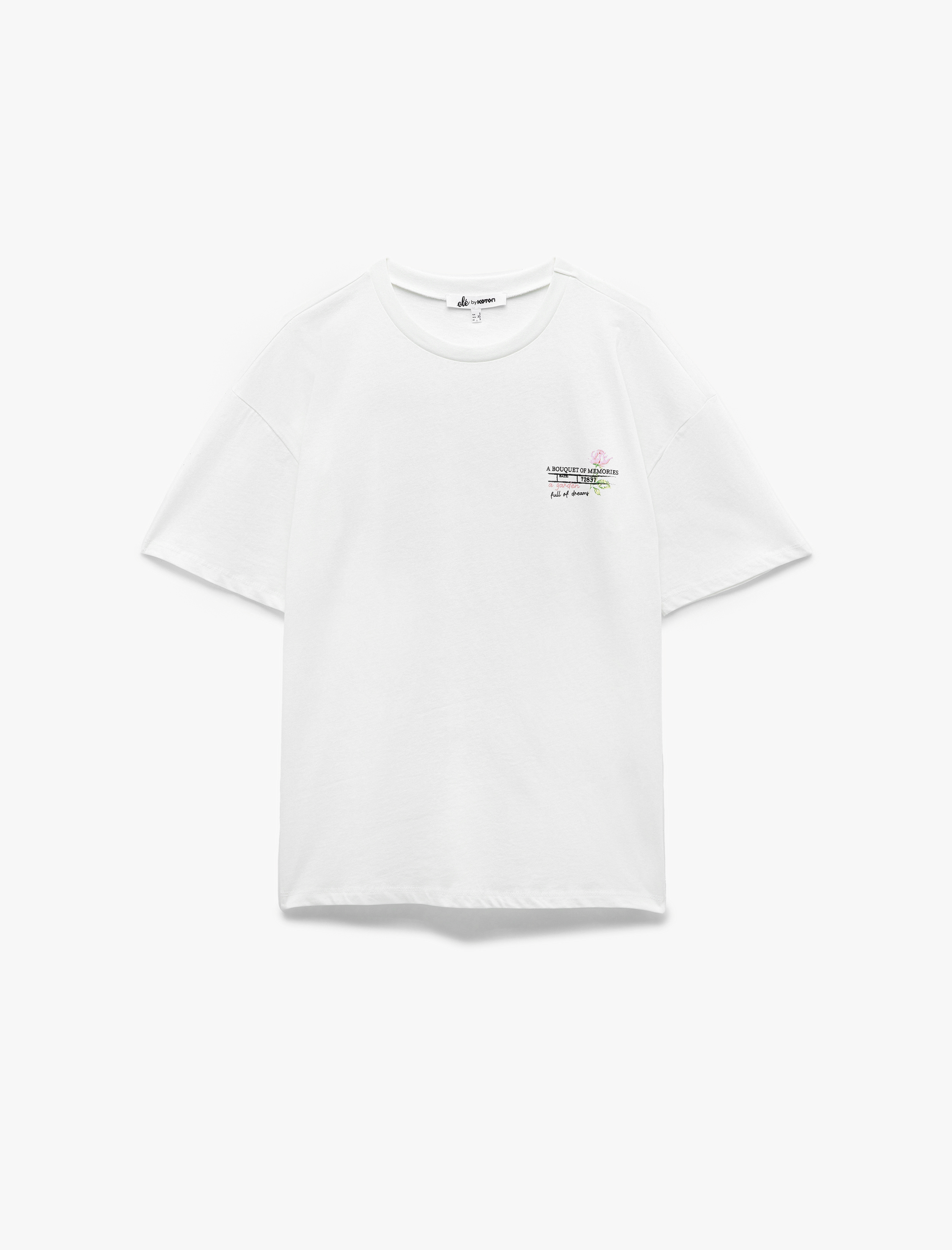   Rahat Kalıp Pamuklu Kısa Kollu Bisiklet Yaka Arkası Baskılı Tişört