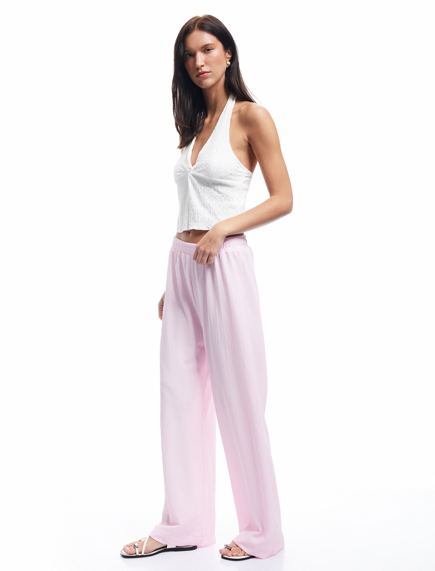   Bürümcük Kumaş Beli Lastikli Uzun Geniş Paça Pantolon