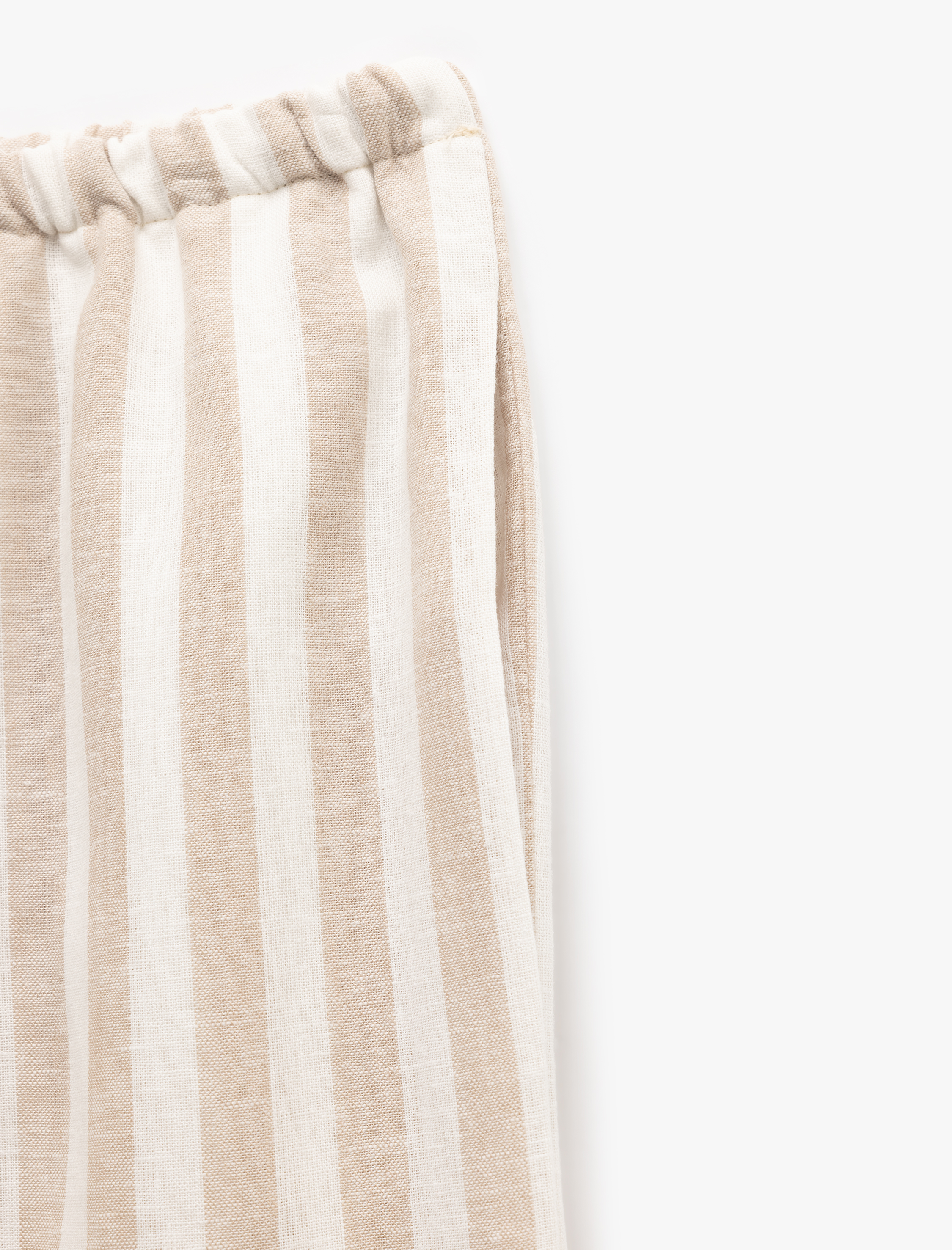   Beli Bağcıklı Cepli Düz Geniş Paça Keten Pantolon