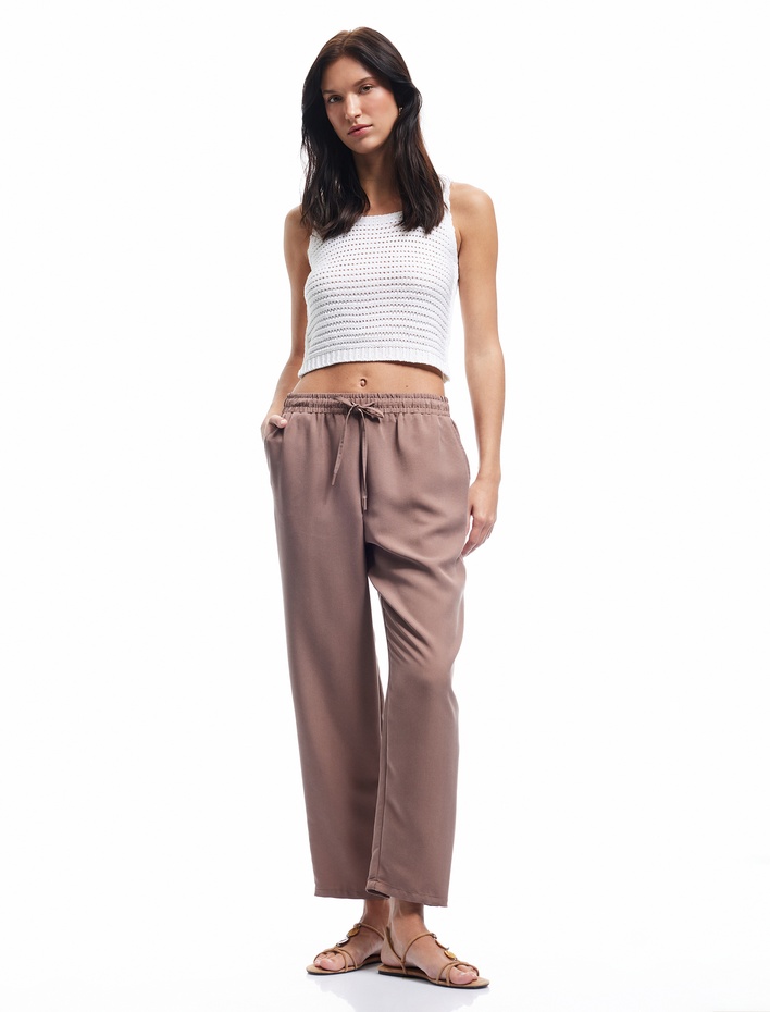  Beli Bağcıklı Cepli Modal Karışımlı Havuç Pantolon