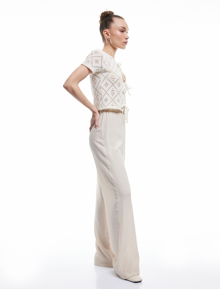  Beli Lastikli Bürümcük Düz Paça Pantolon