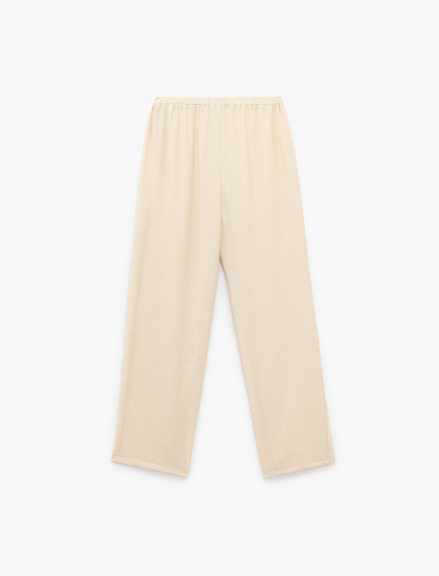   Beli Lastikli Bürümcük Düz Paça Pantolon