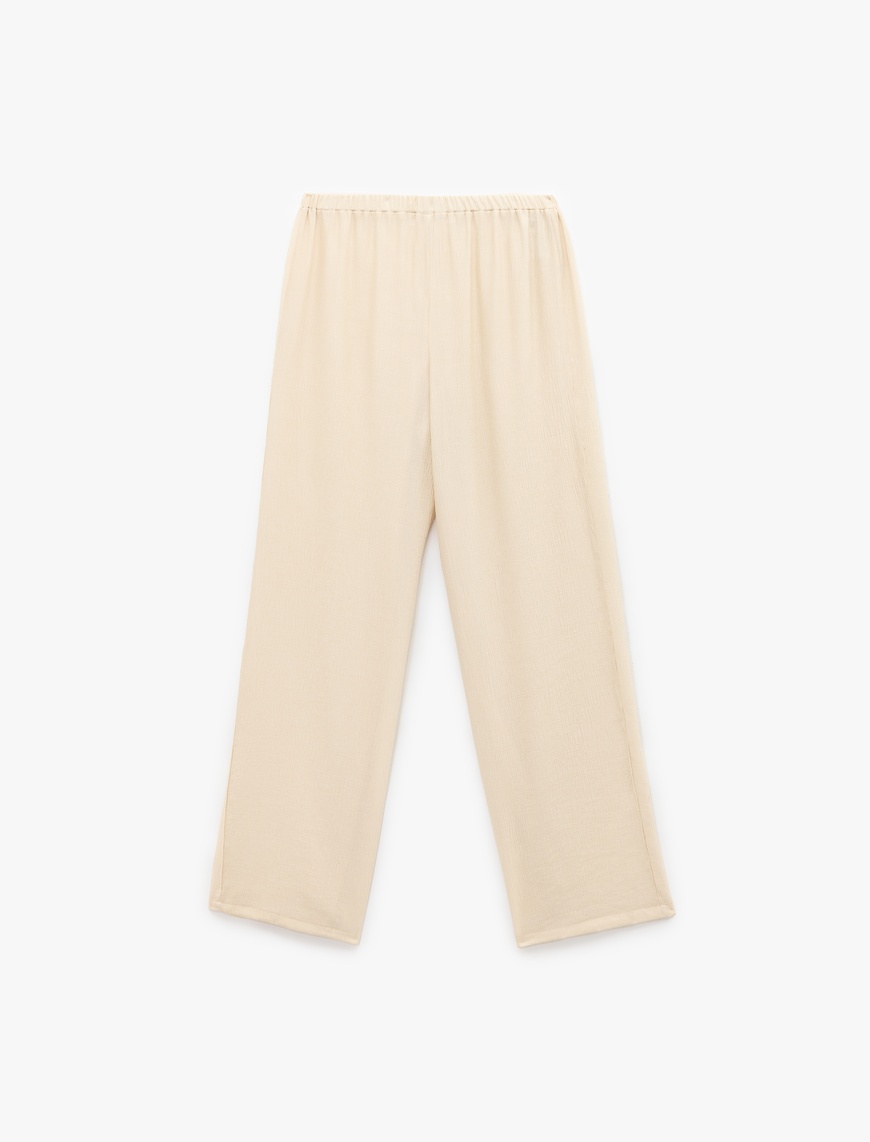   Beli Lastikli Bürümcük Düz Paça Pantolon