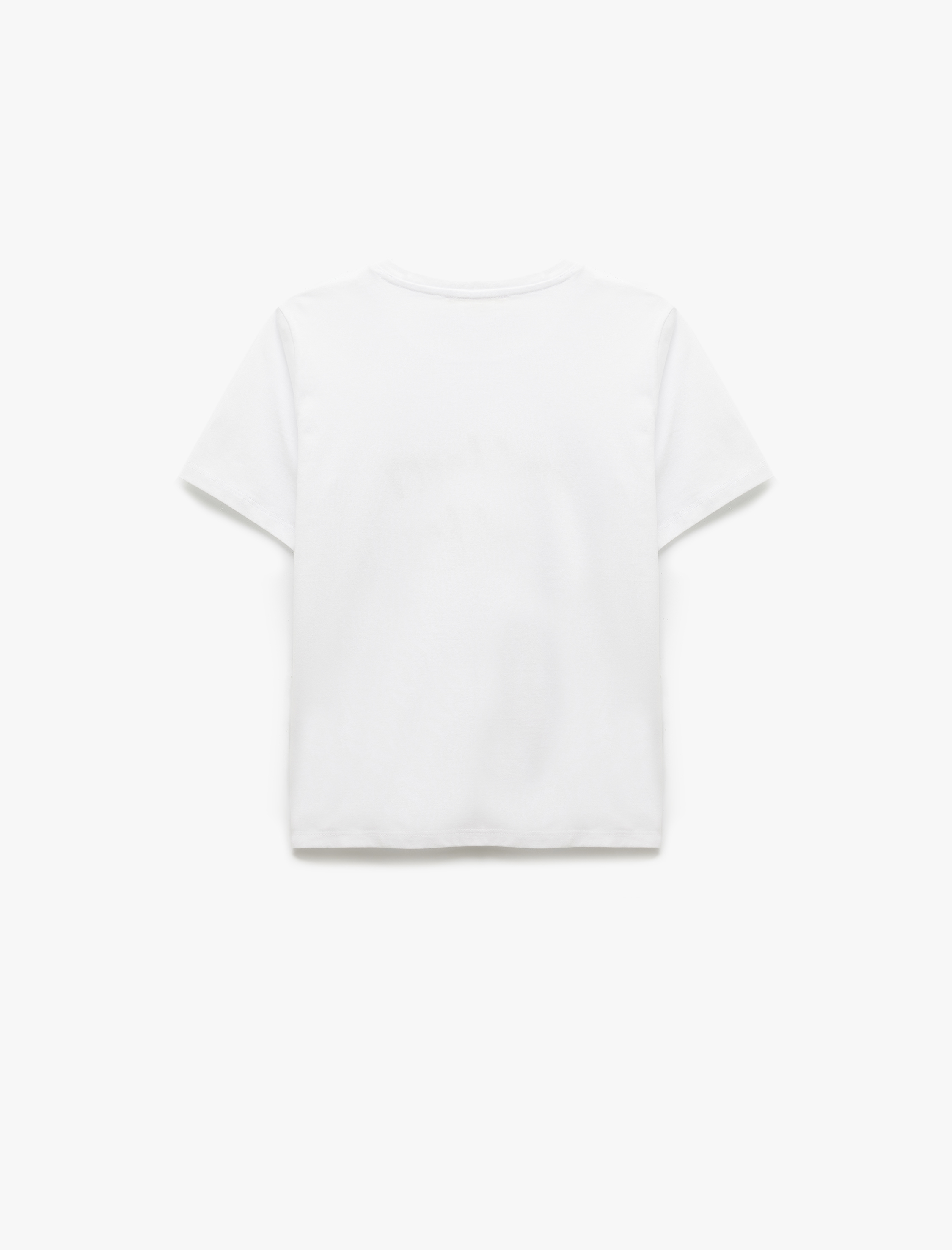   Pamuklu Kısa Kollu Bisiklet Yaka Baskılı Kadın Tişört