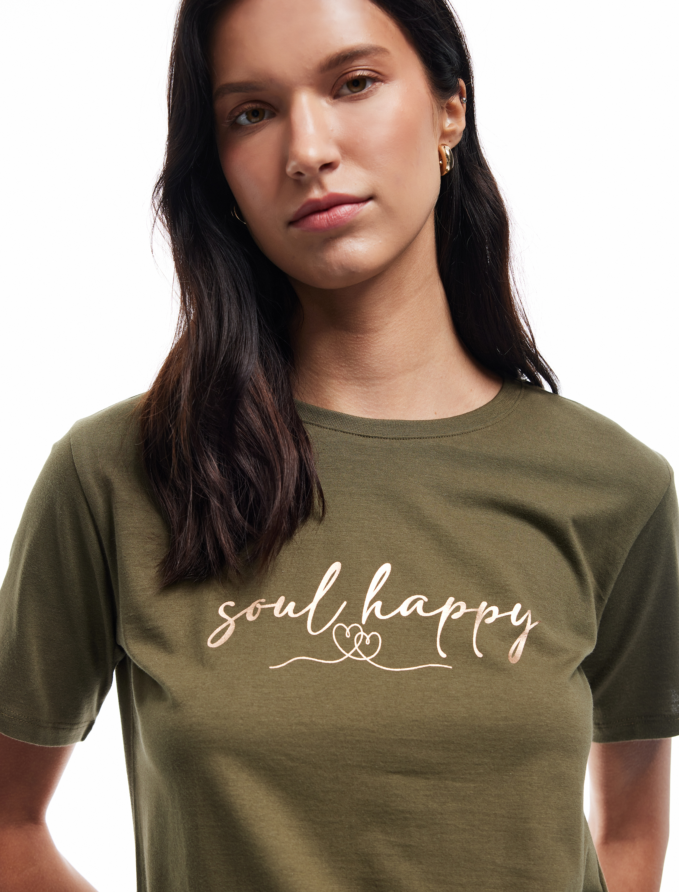   Pamuklu Kısa Kollu Bisiklet Yaka Baskılı Kadın Tişört