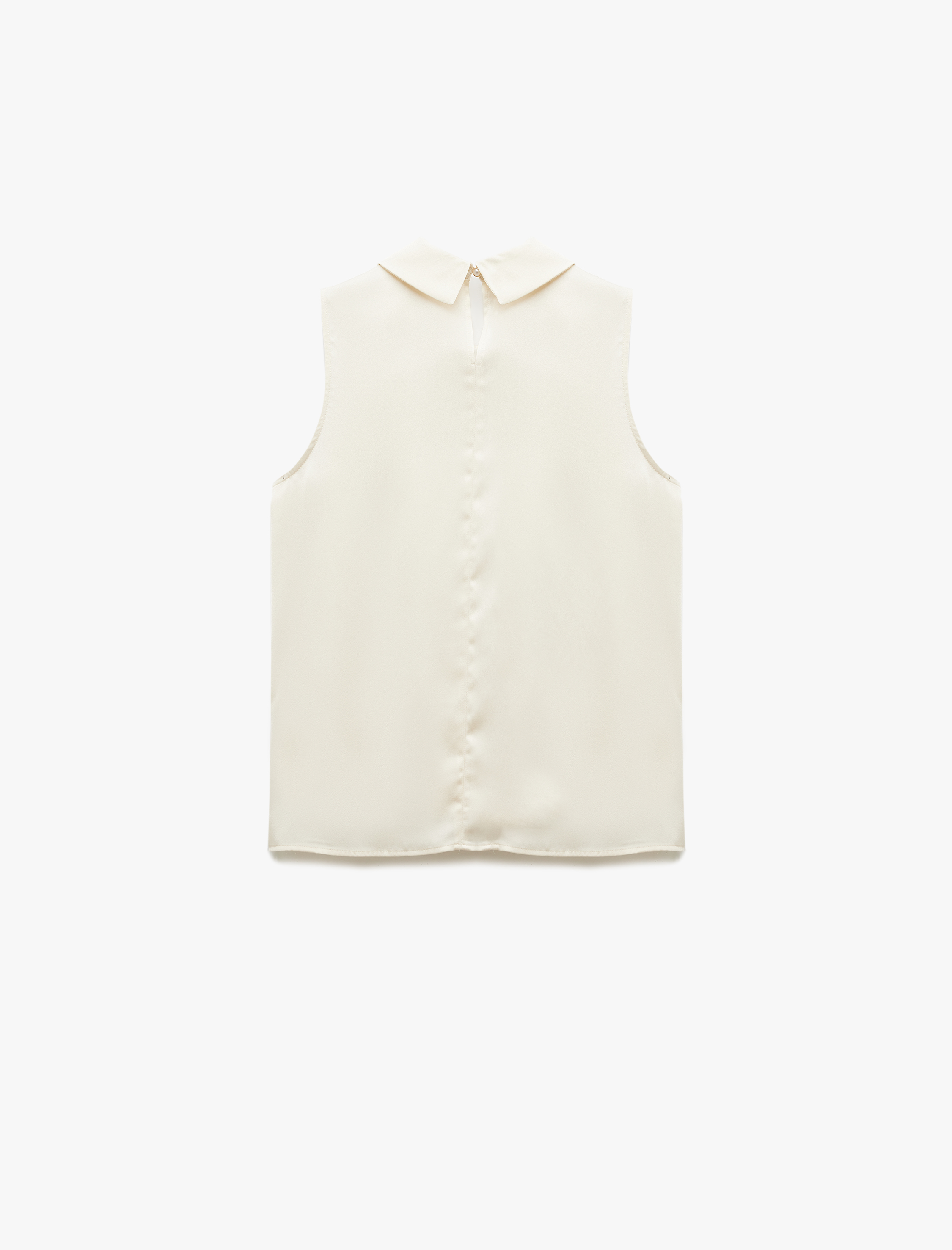   Aksesuarlı Asimetrik Gömlek Yaka Kolsuz Saten Bluz