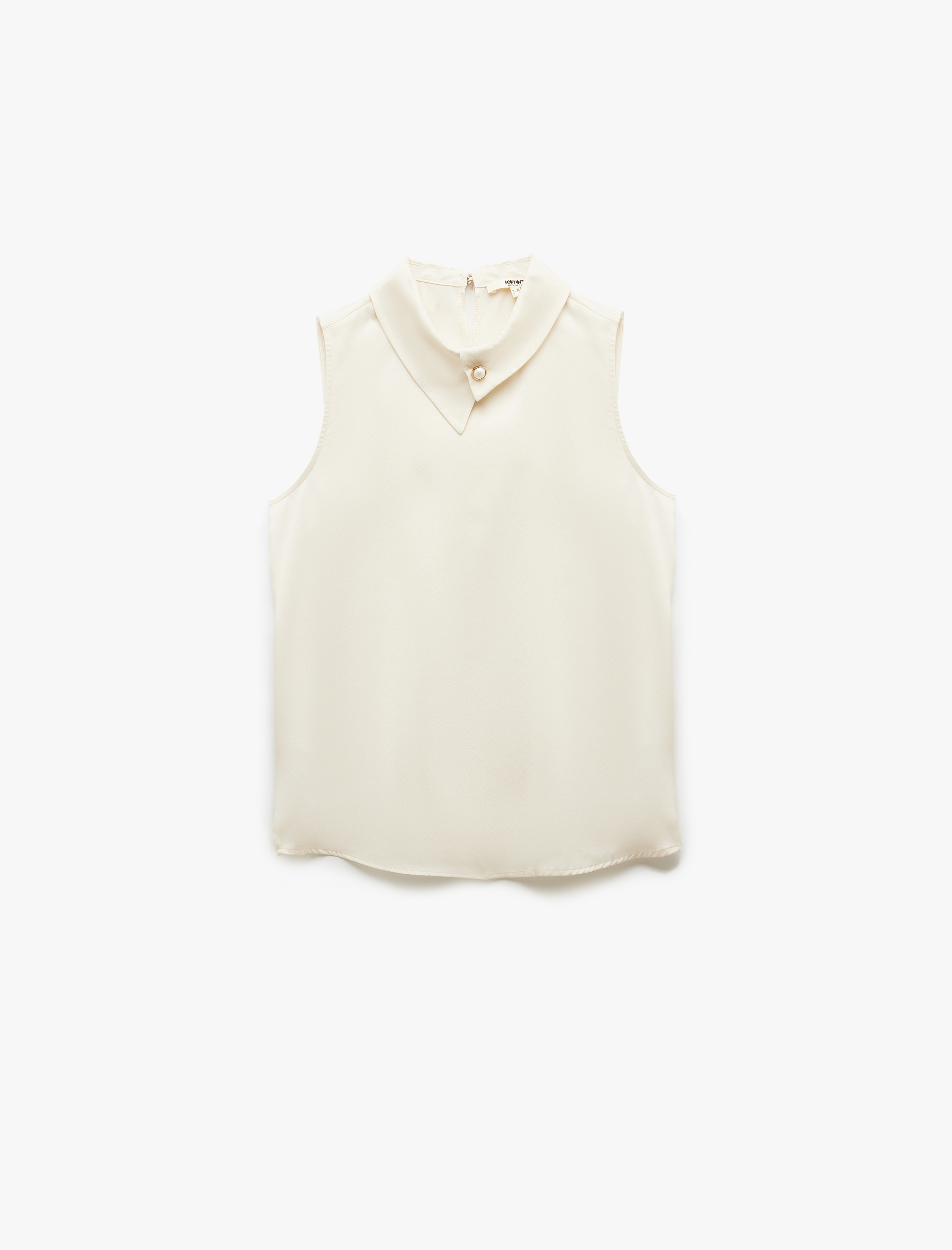   Aksesuarlı Asimetrik Gömlek Yaka Kolsuz Saten Bluz