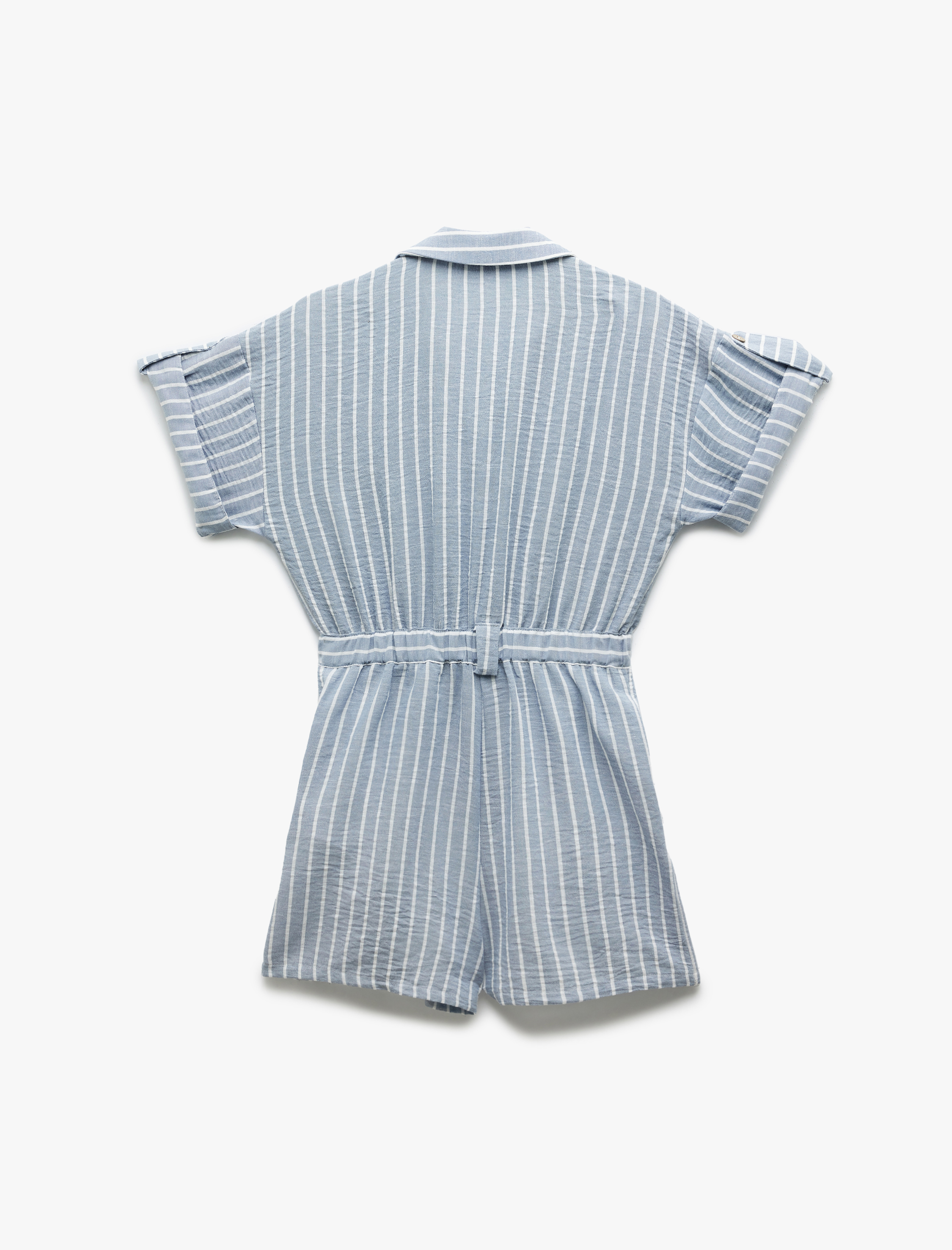   Düğmeli Kısa Kollu Cep Detaylı Gömlek Yaka Mini Salopet Tulum