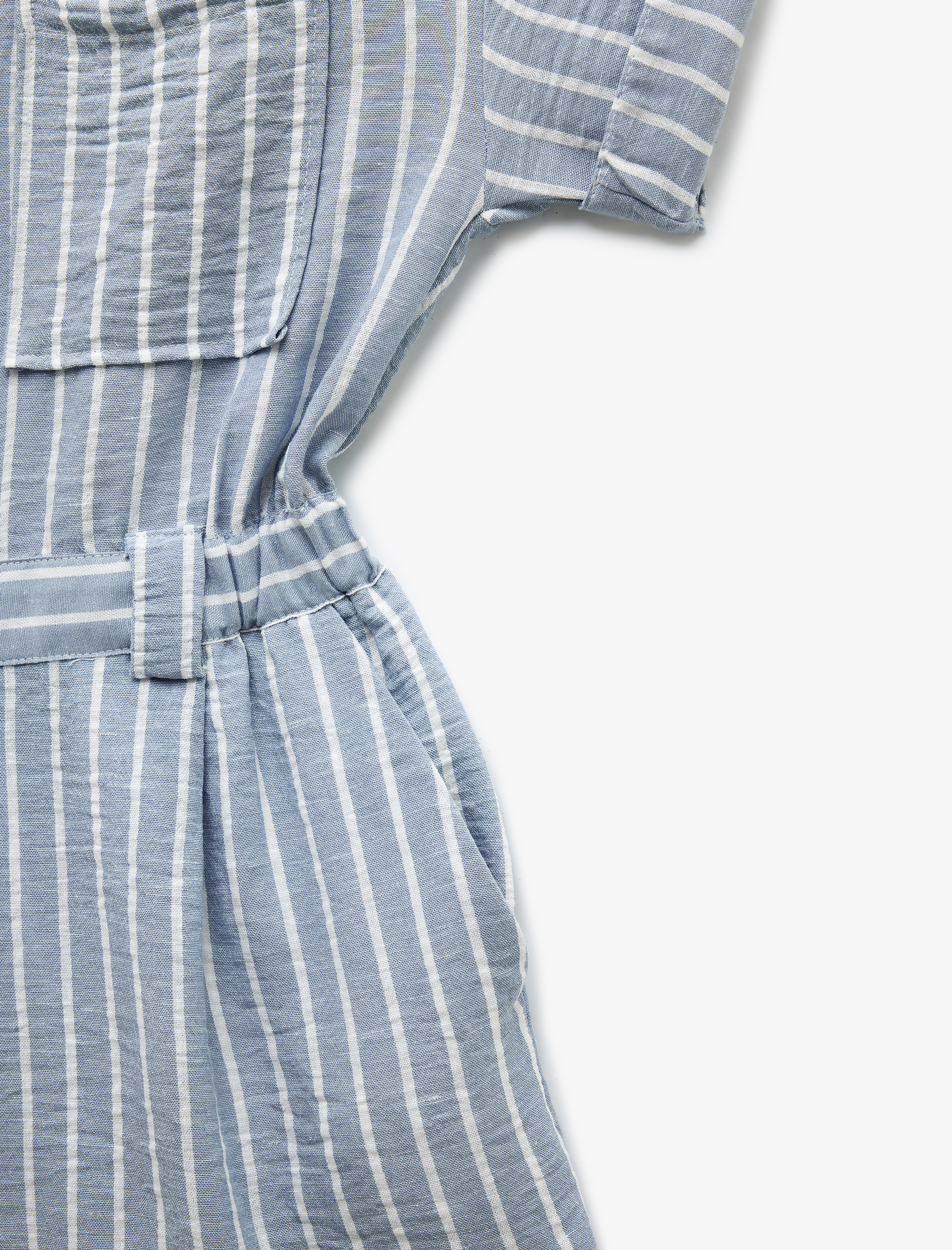   Düğmeli Kısa Kollu Cep Detaylı Gömlek Yaka Mini Salopet Tulum